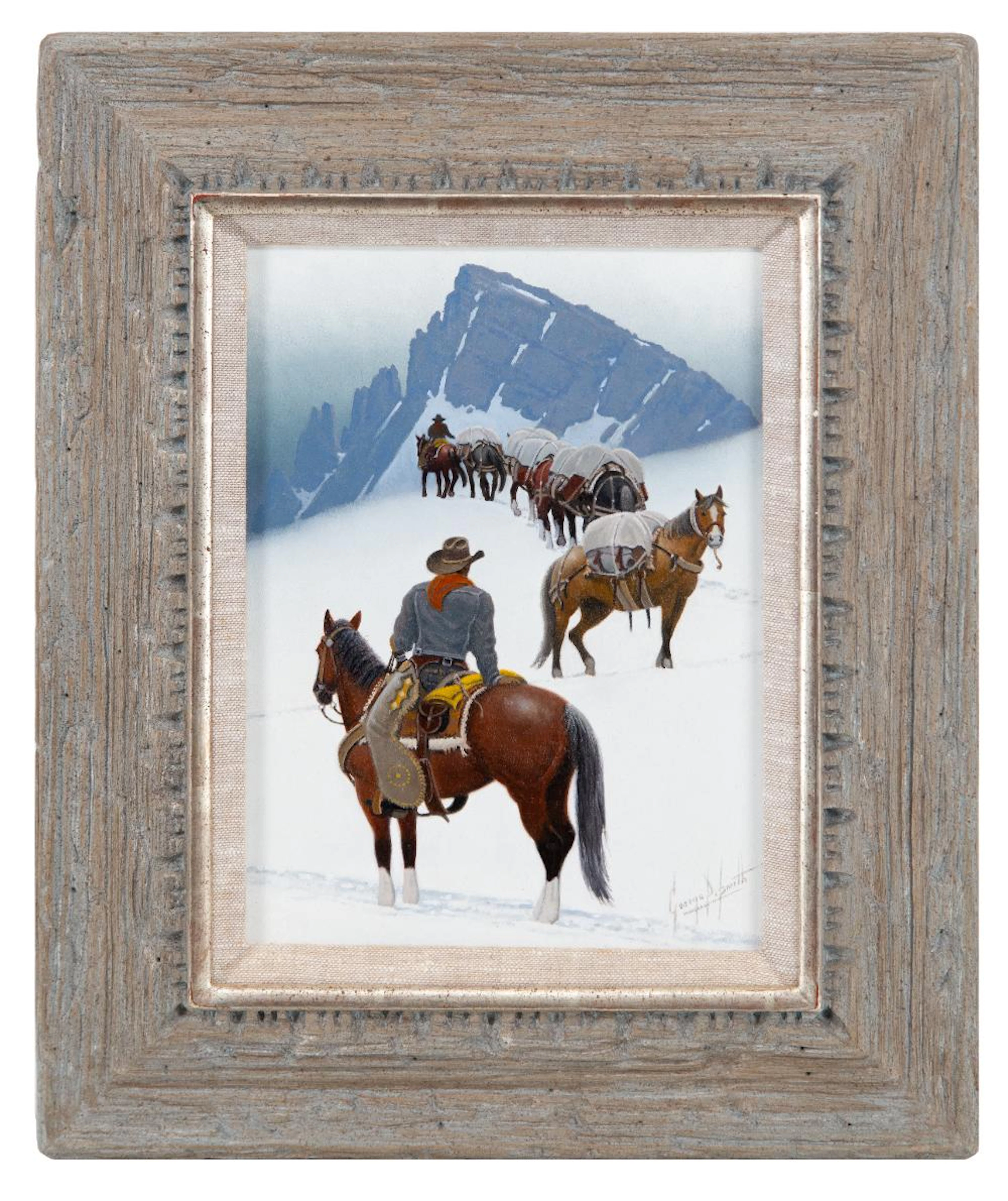 GEORGE DEE SMITH "PACK OUTFIT IN THE WIND RIVERS" OIL ON BOARD