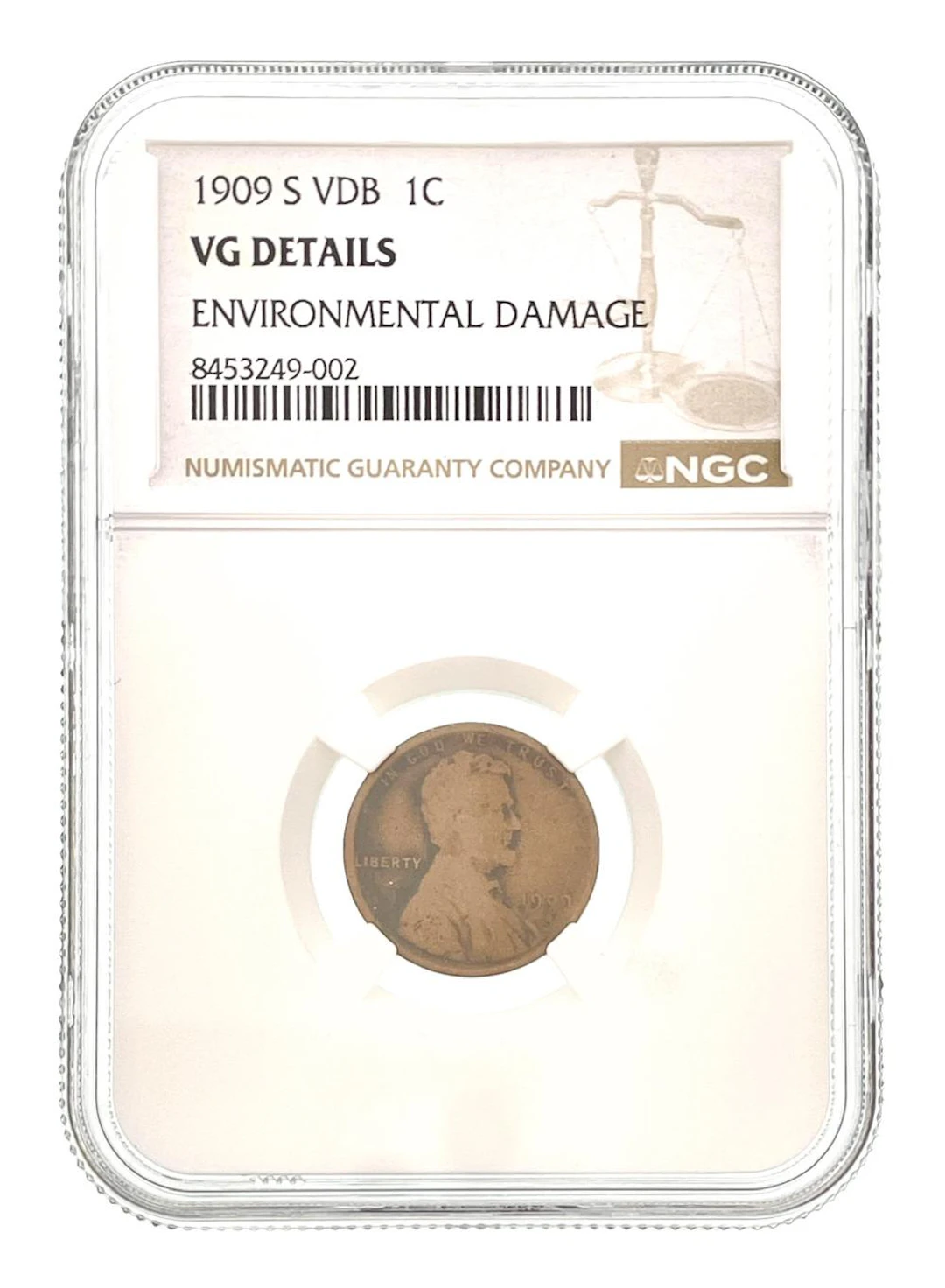 KEY DATE! 1909-S VDB LINCOLN WHEAT CENT NGC VG DETAILS