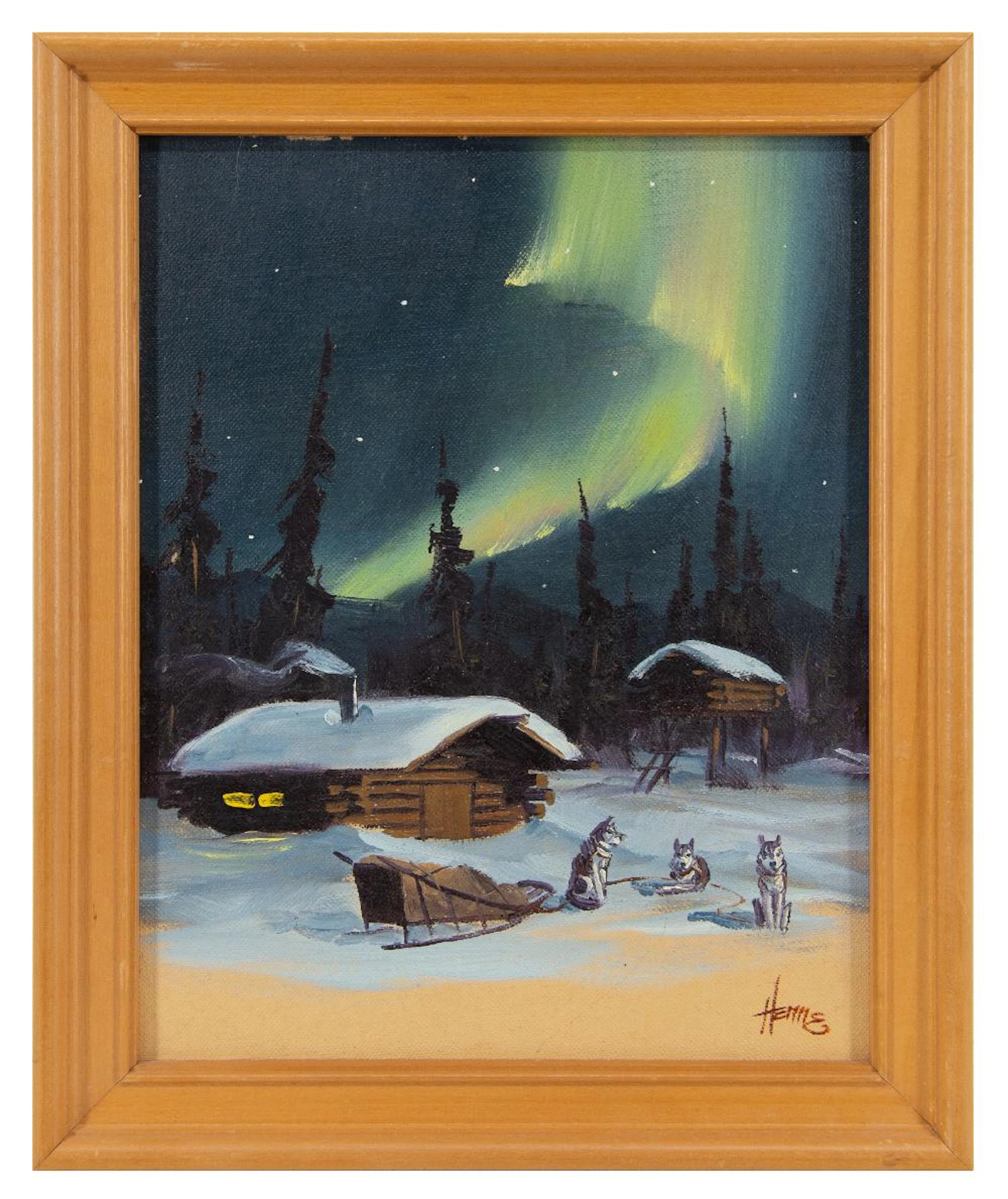ELLEN HENNE GOODALE "NORTHERN LIGHTS" OIL ON BOARD