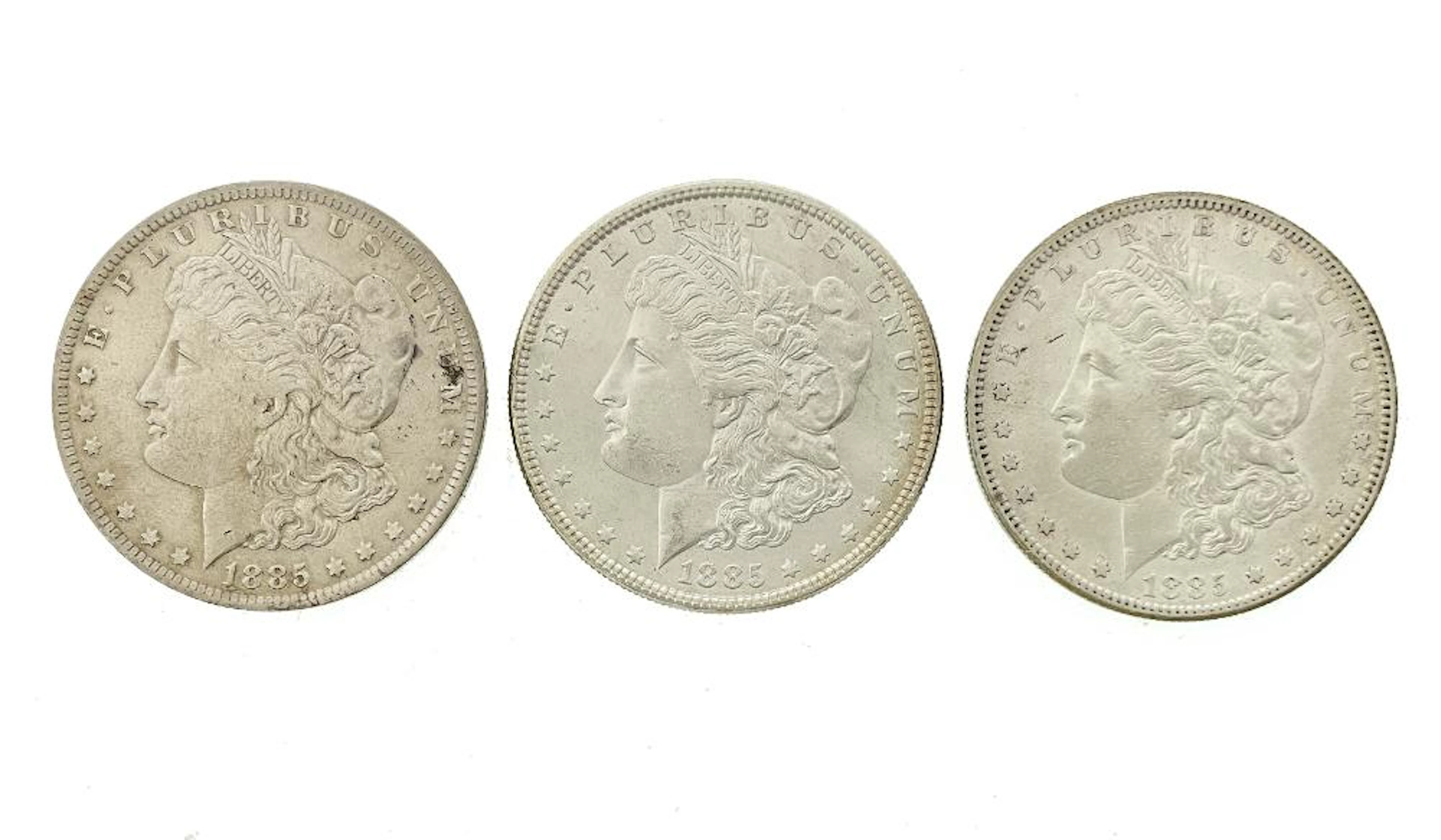 LOT OF 3 1885-P-O-S MORGAN SILVER DOLLARS