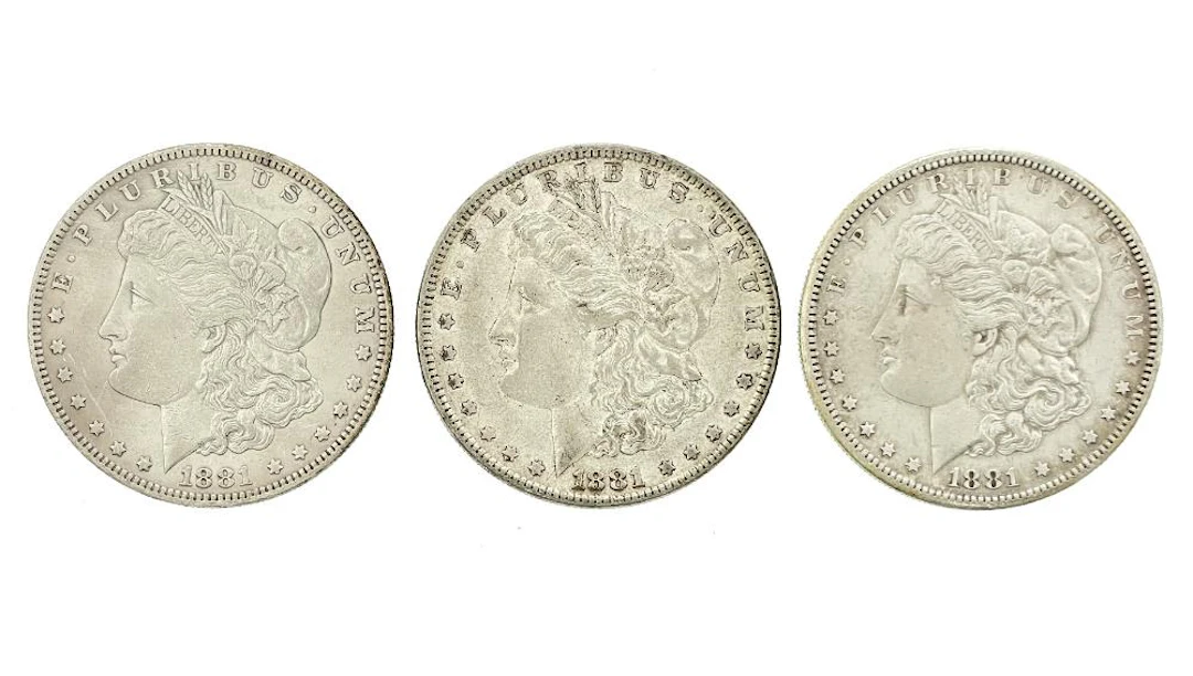 LOT OF 3 1881-P-O-S MORGAN SILVER DOLLARS
