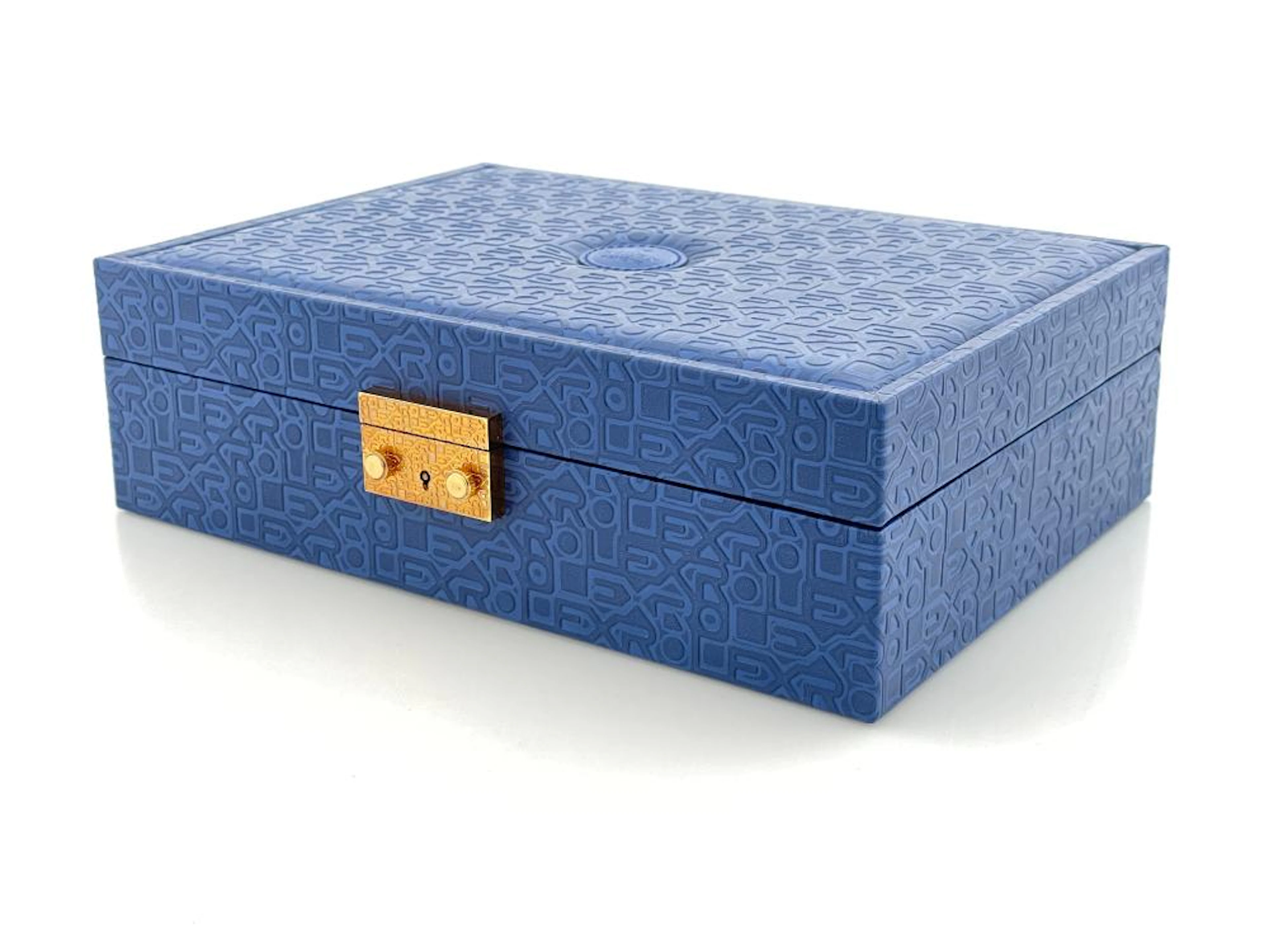 ROLEX CROWN COLLECTION BLUE LEATHERETTE WATCH JEWELRY BOX WITH KEY #51.00.01