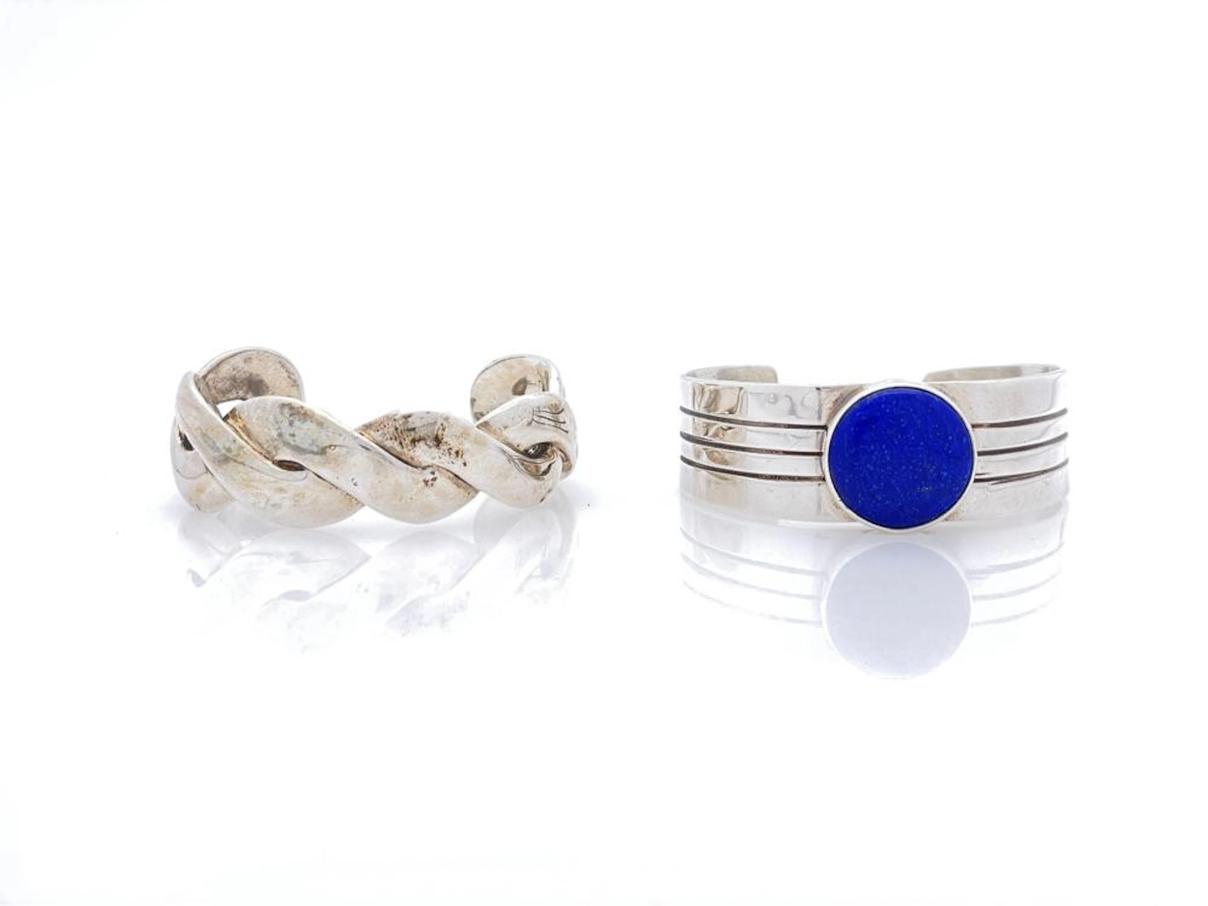 LOT OF 2 STERLING SILVER LAPIS CUFFS