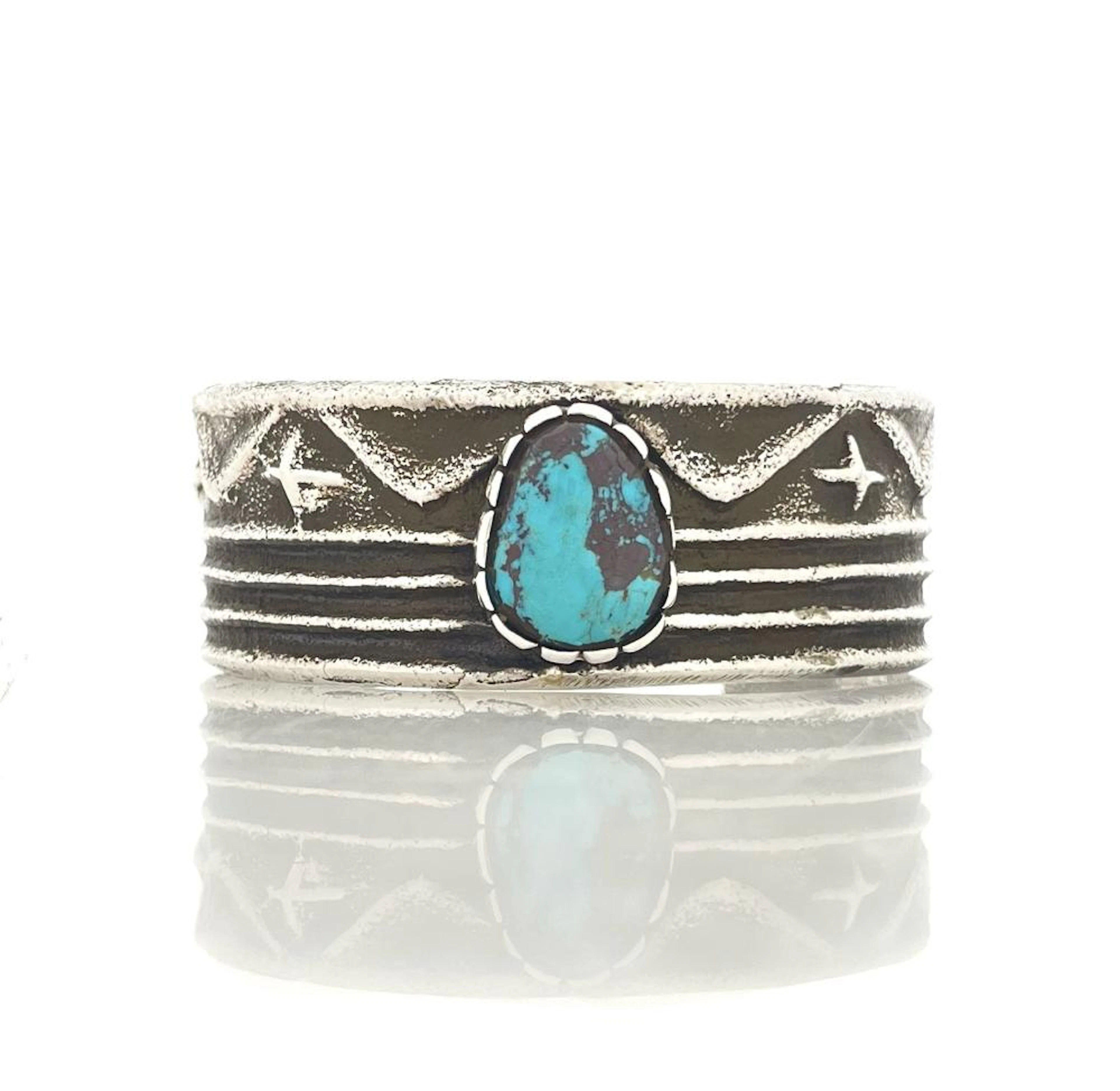 MERLIN JAMES NAVAJO STERLING SILVER TURQUOISE TUFA CAST CUFF