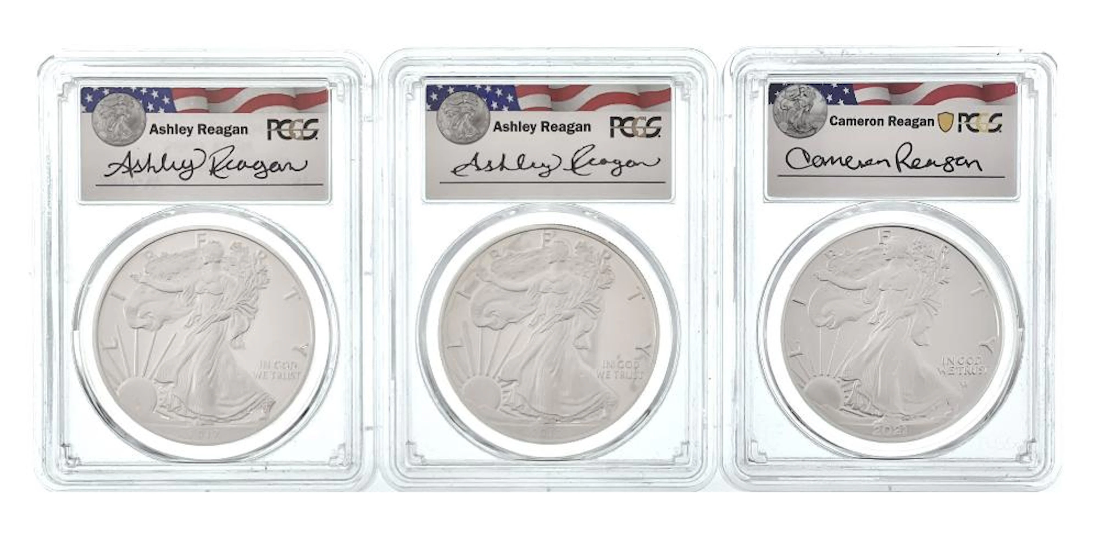LOT OF 3 PR69DCAM REAGAN LEGACY SERIES AMERICAN SILVER EAGLES PCGS PR70DCAM