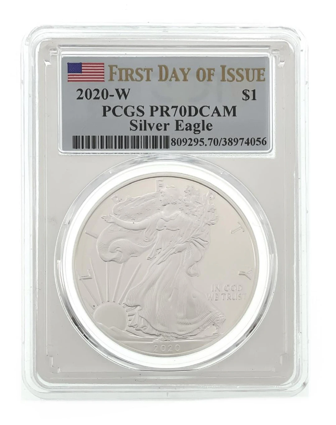 2020-W AMERICAN SILVER EAGLE FIRST DAY OF ISSUE PCGS PR70DCAM
