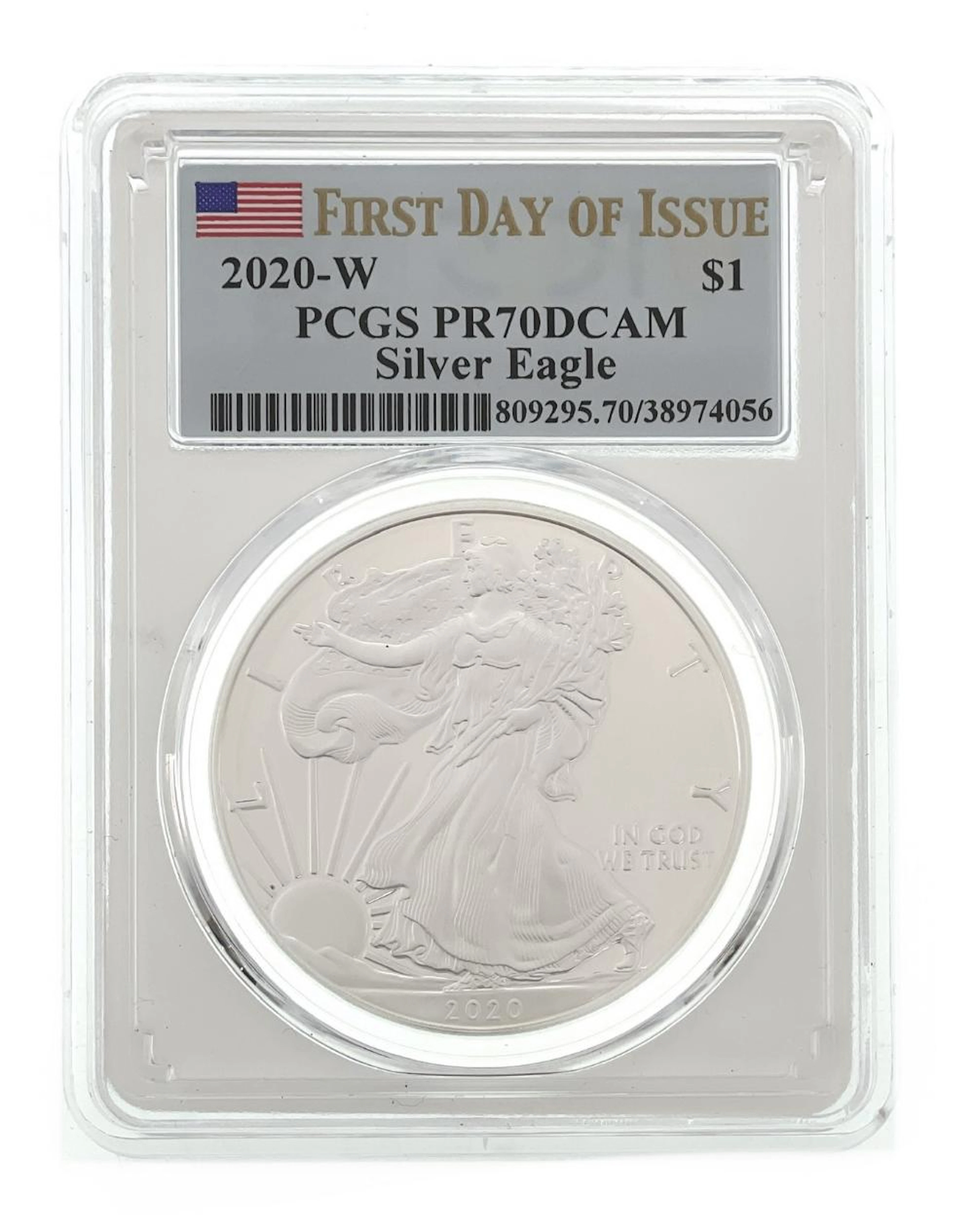2020-W AMERICAN SILVER EAGLE FIRST DAY OF ISSUE PCGS PR70DCAM