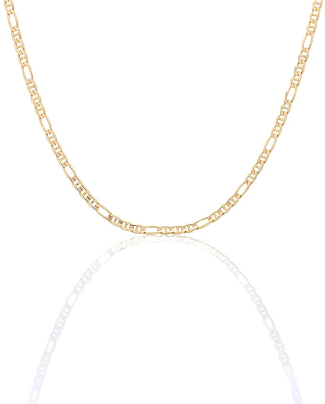 ITALIAN 14K YELLOW GOLD FIGARO LINK CHAIN NECKLACE