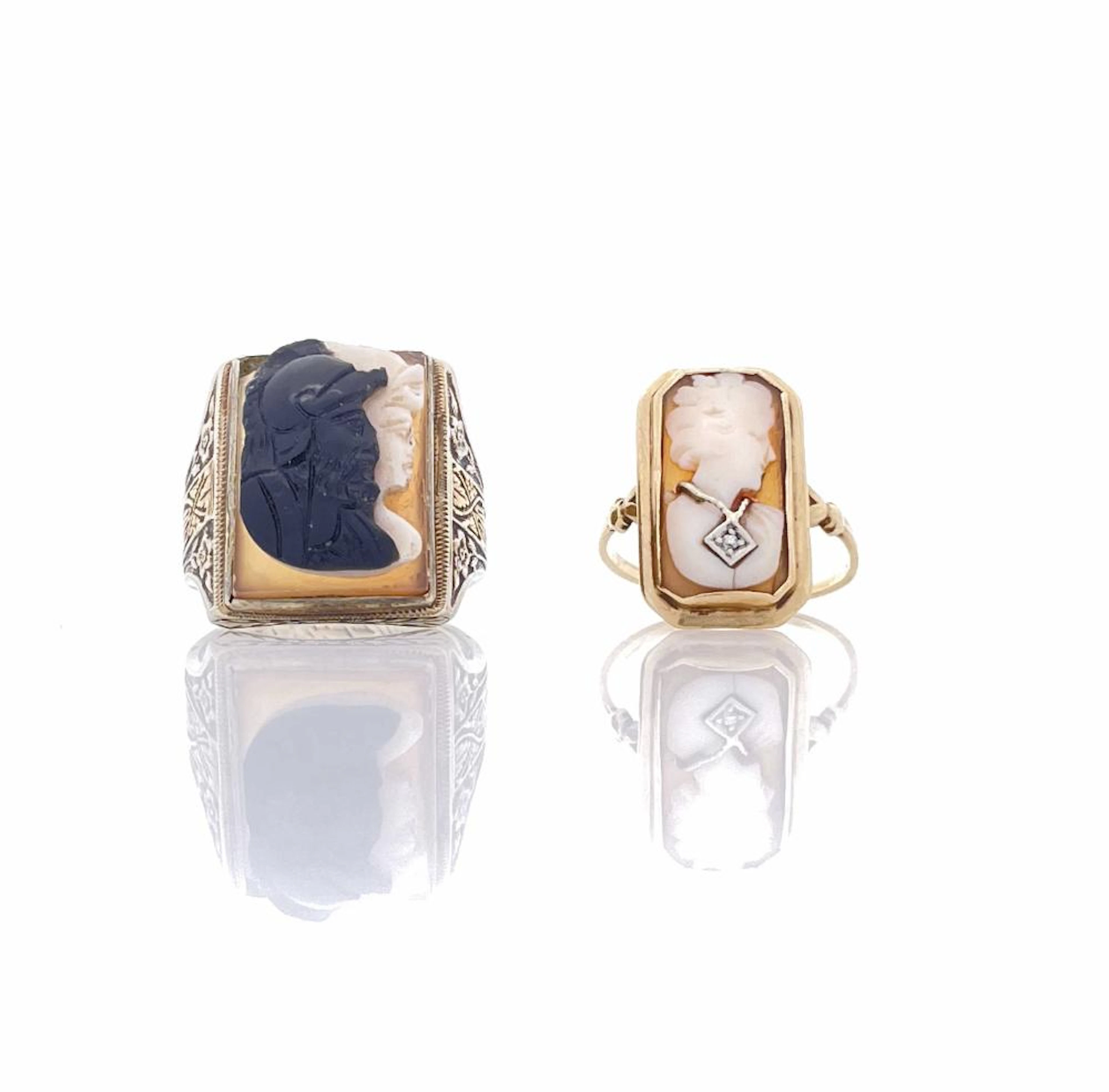 LOT OF 2 14K & 10K YELLOW & WHITE GOLD CAMEO RINGS