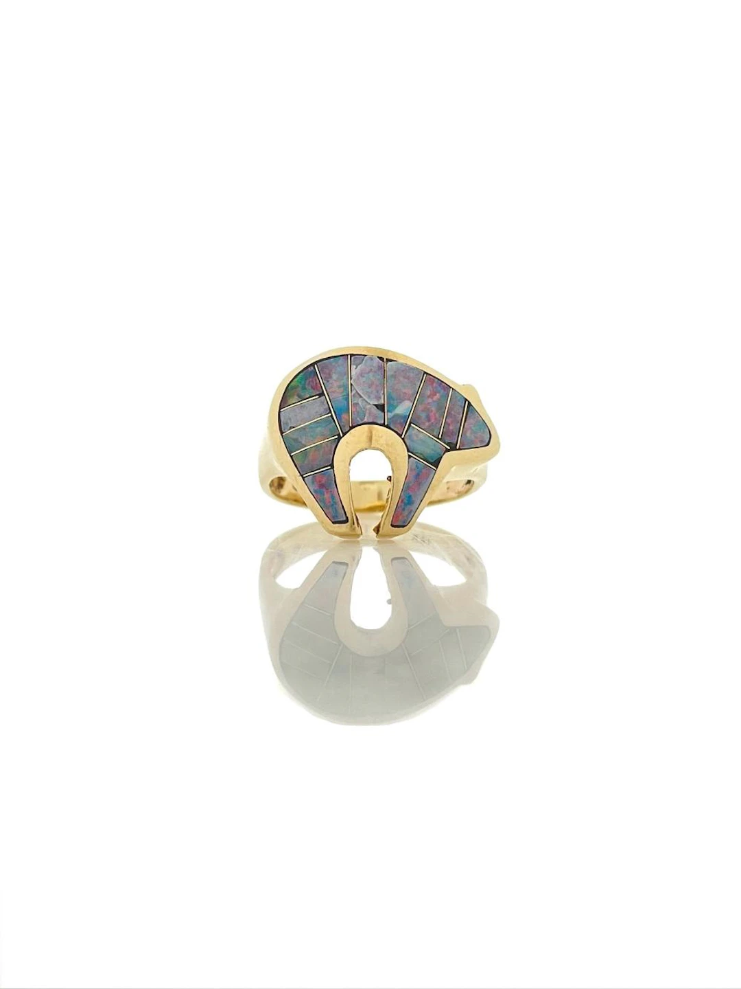 NAVAJO 14K YELLOW GOLD INLAID OPAL BEAR RING