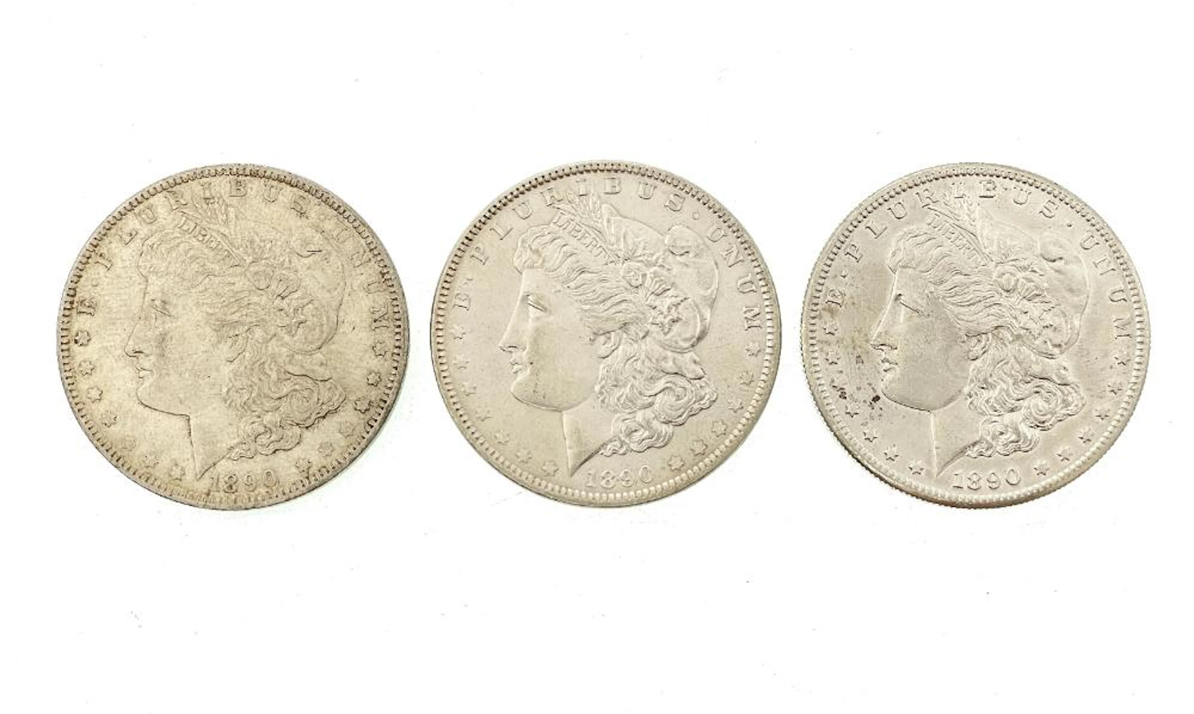 LOT OF 3 1890-P-O-S MORGAN SILVER DOLLARS