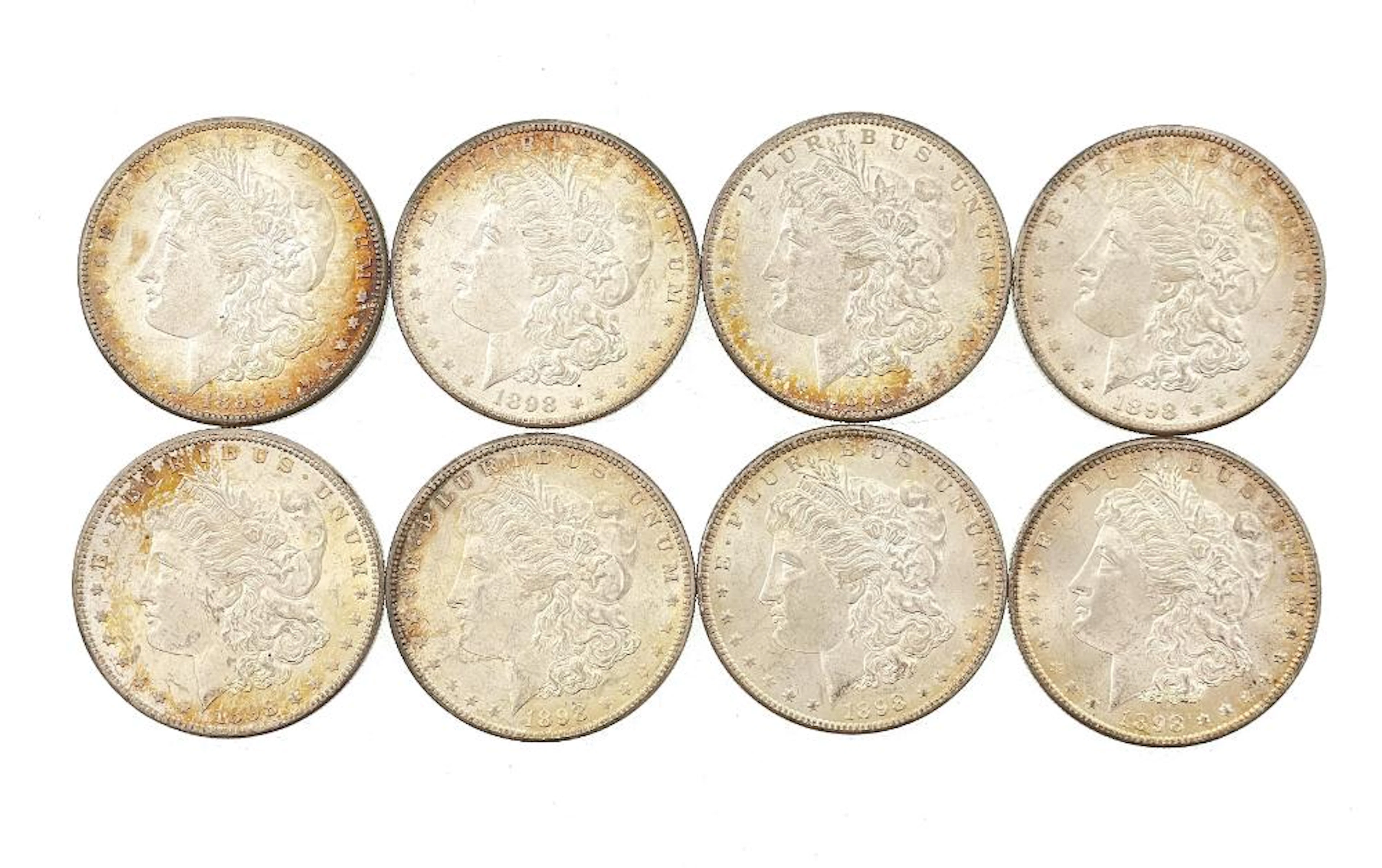 LOT OF 8 1898-O MORGAN SILVER DOLLARS