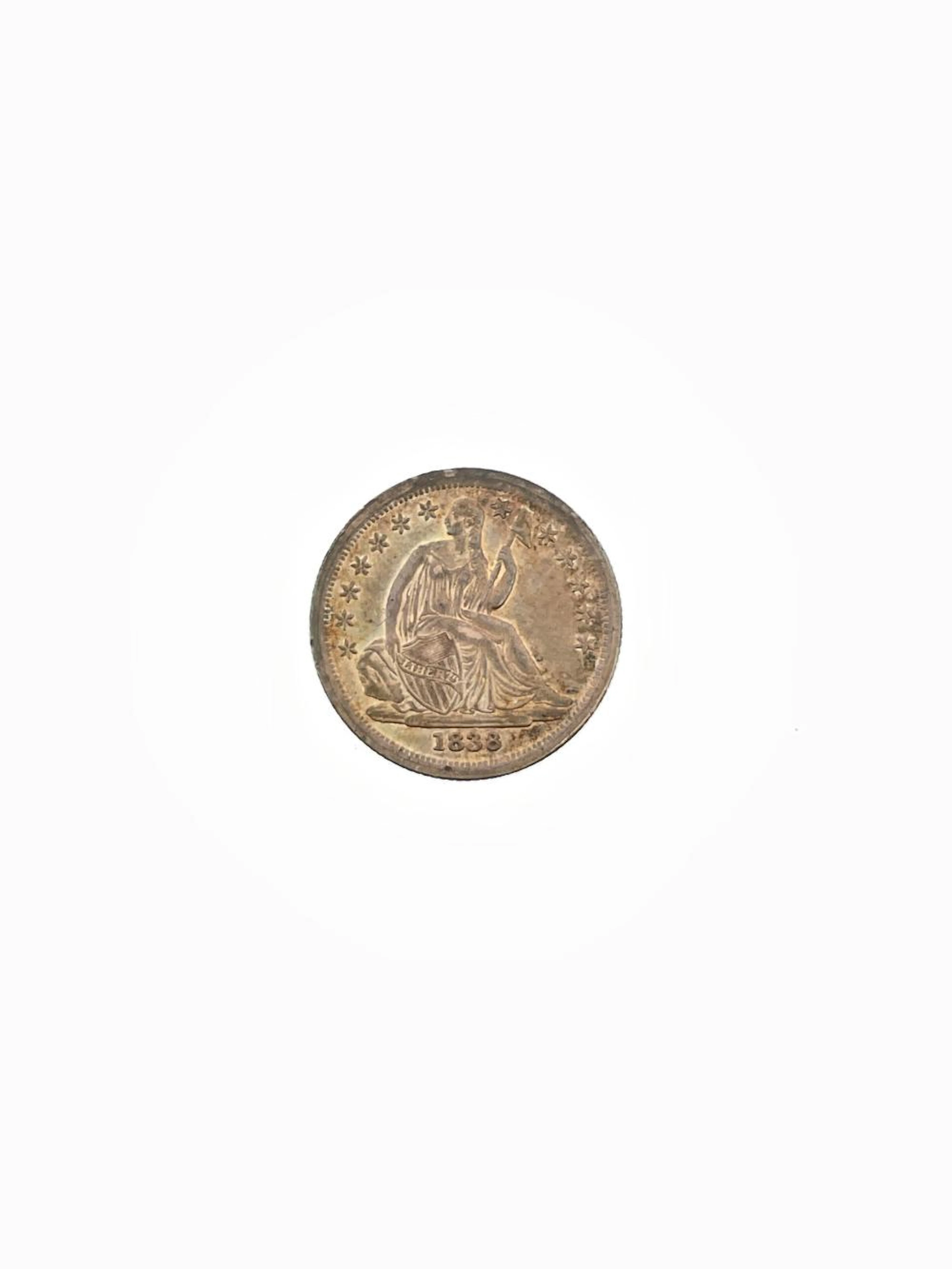 1838 SEATED LIBERTY SILVER DIME SMALL STARS AU