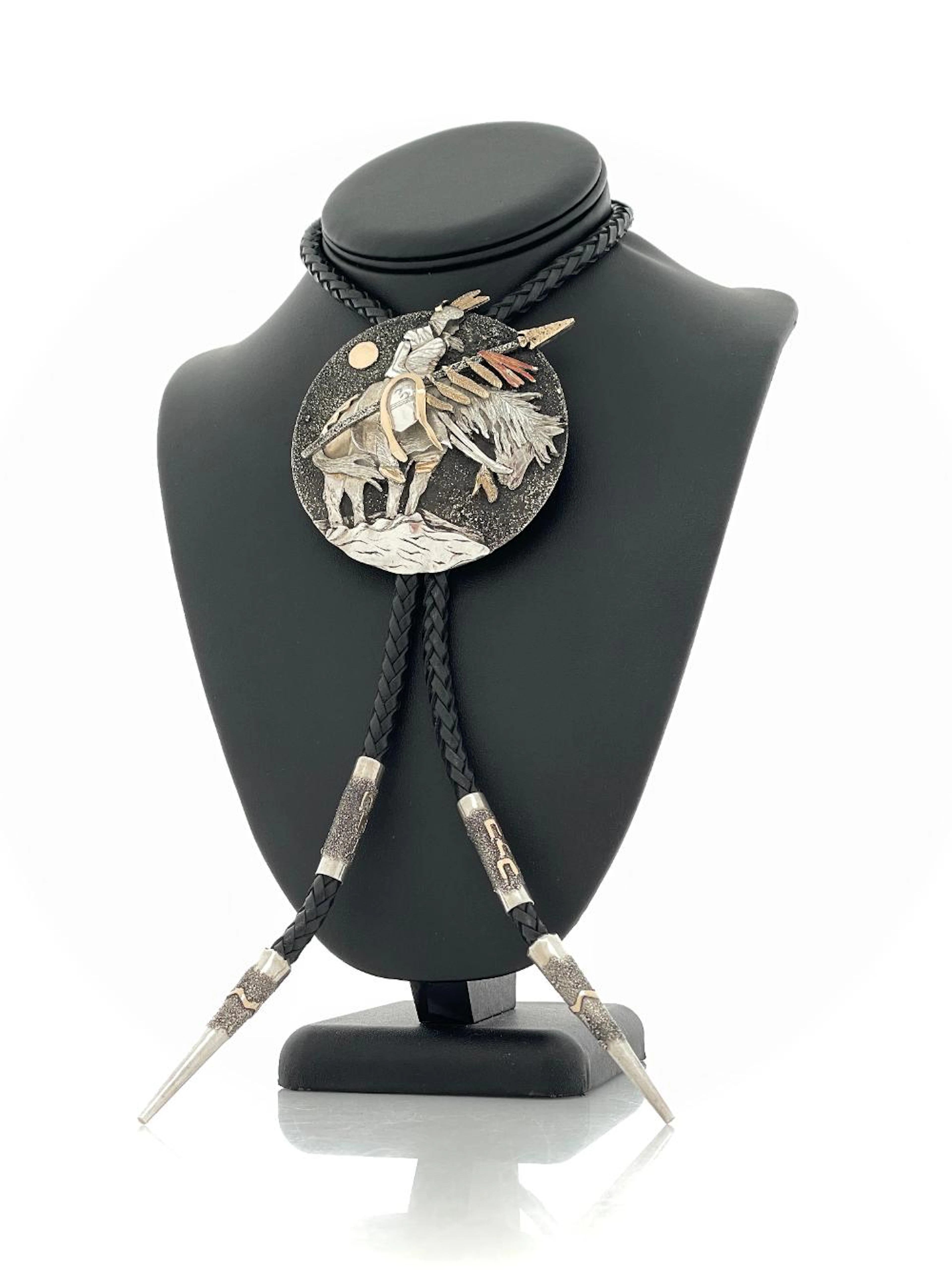 MICHAEL LITTLE ELK 14K YELLOW GOLD & STERLING SILVER BOLO TIE