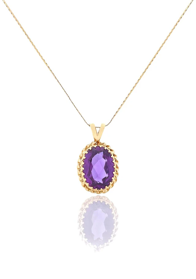14K YELLOW GOLD 13.90CT PURPLE SAPPHIRE PENDANT NECKLACE