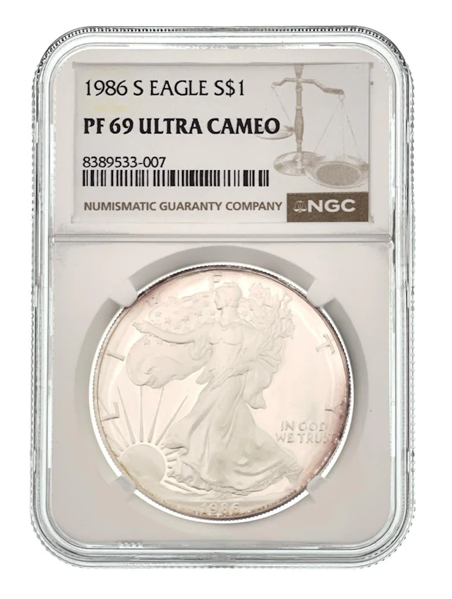 1986-S AMERICAN SILVER EAGLE NGC PF69 ULTRA CAMEO