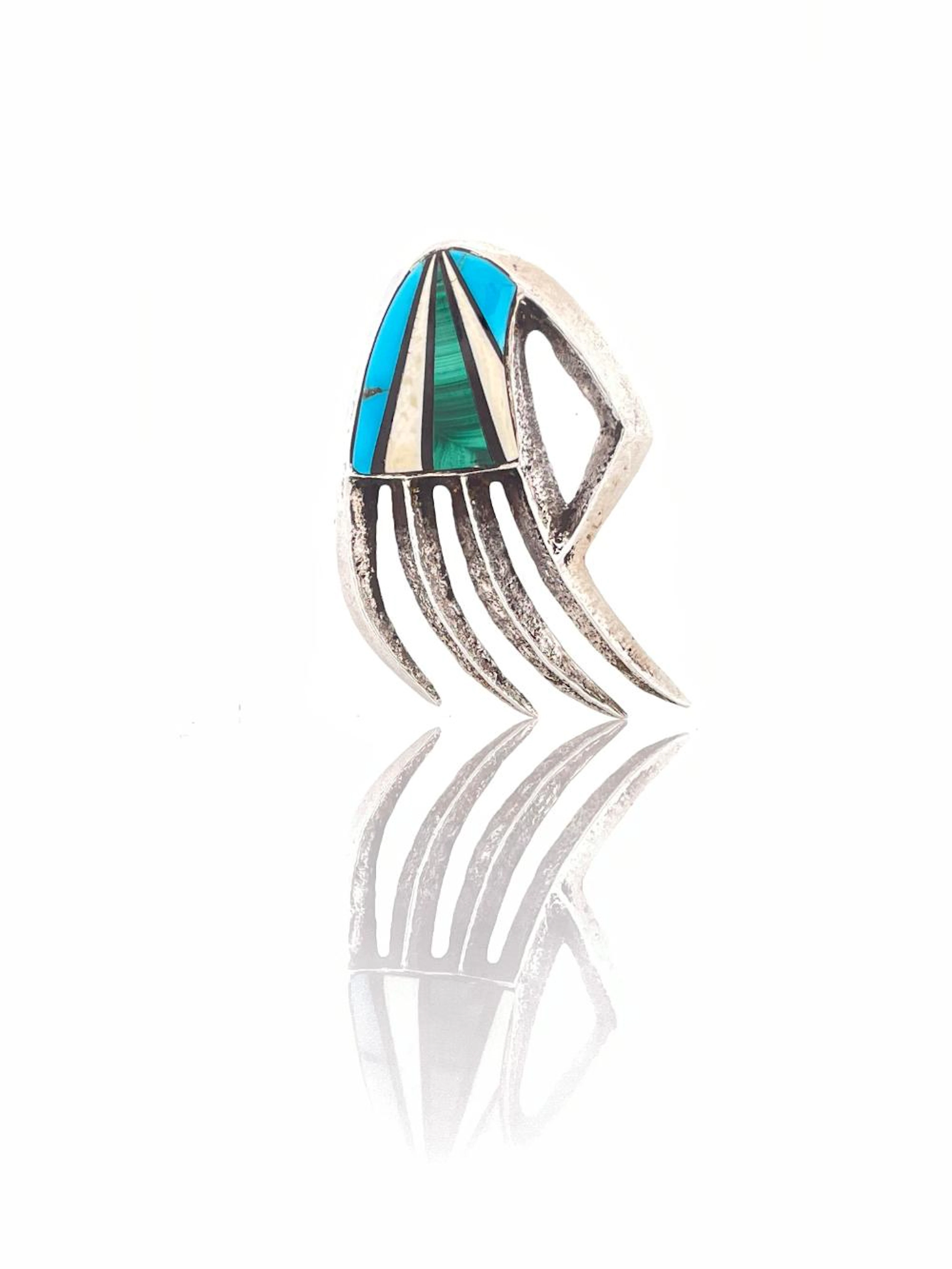 JESSE MONONGYA NAVAJO TUFA CAST STERLING SILVER TURQUOISE PENDANT