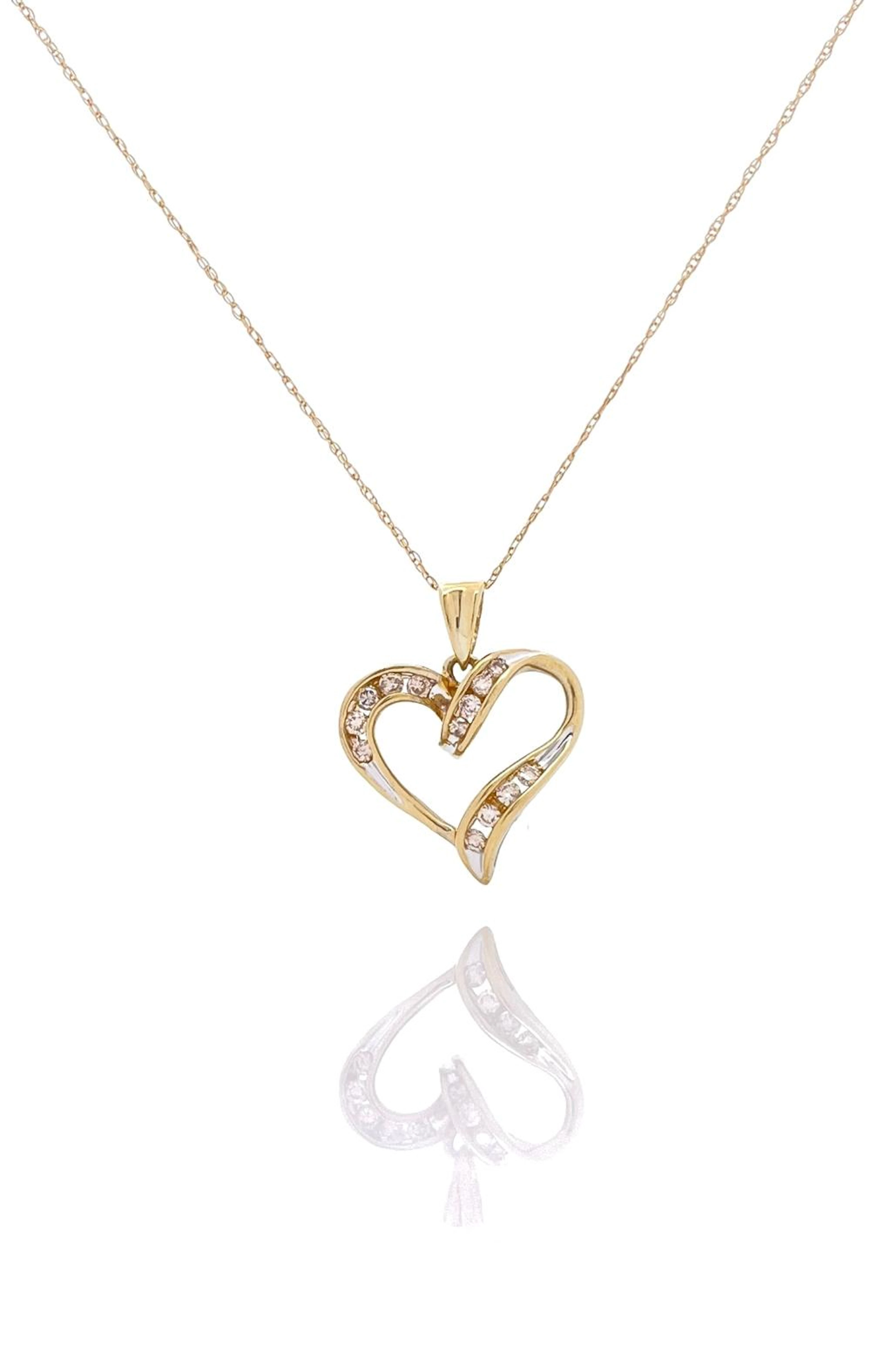 10K YELLOW GOLD .40CTTW DIAMOND OPEN HEART PENDANT NECKLACE