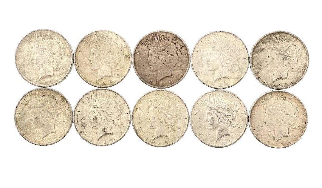 LOT OF 10 1925 SILVER PEACE DOLLARS