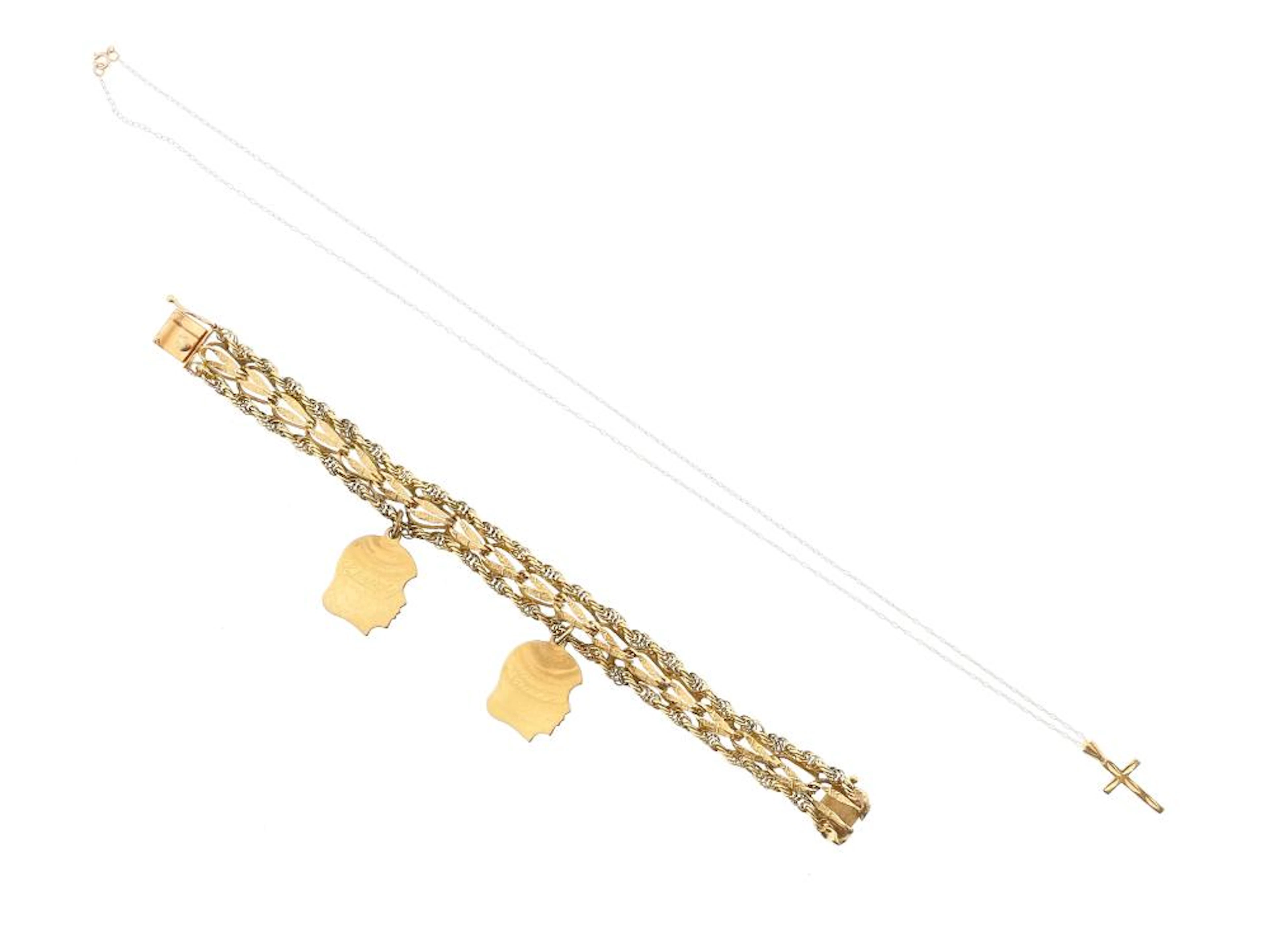 2PC 14K YELLOW GOLD BRACELET & PENDANT NECKLACE