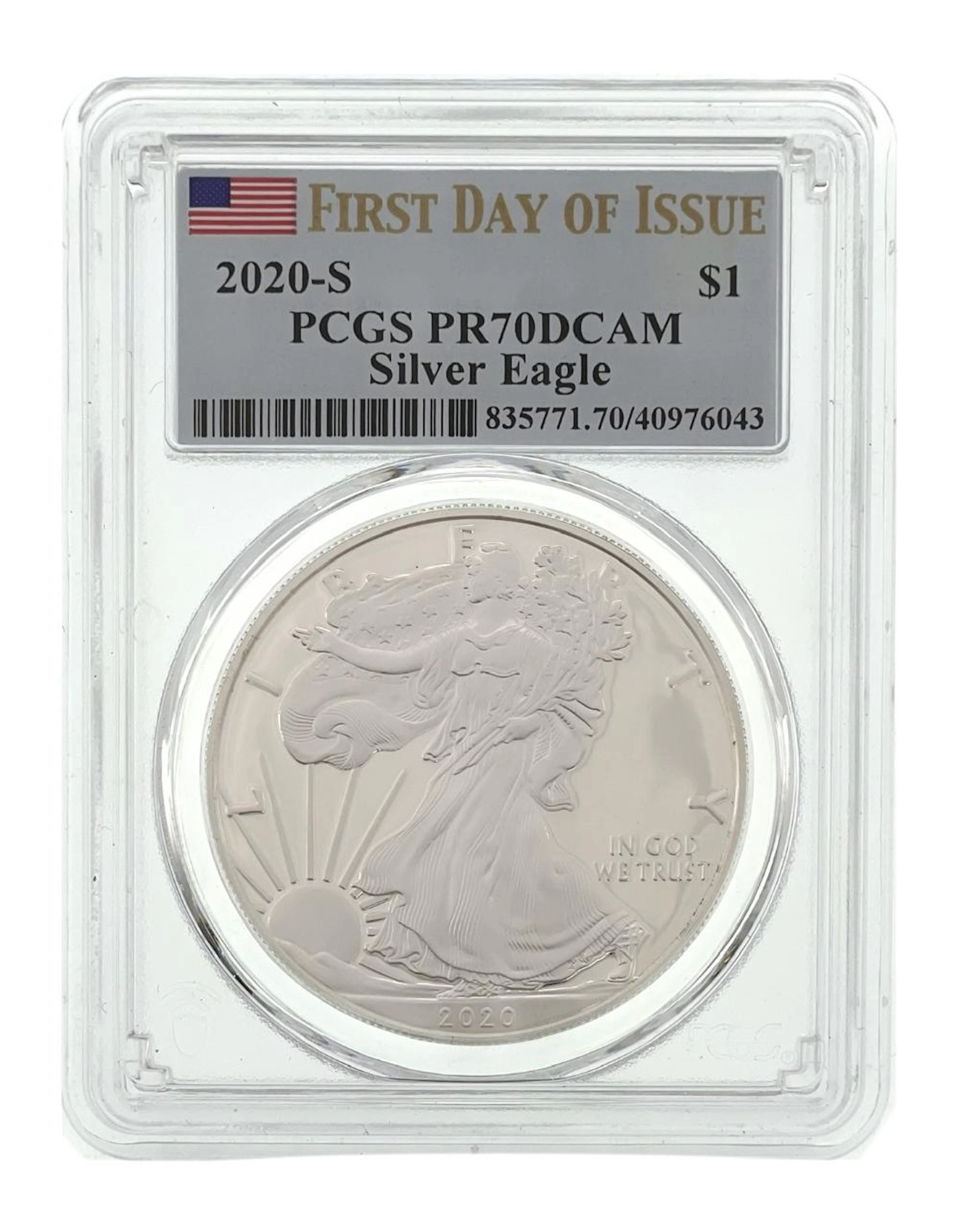 2020-S AMERICAN SILVER EAGLE FIRST DAY OF ISSUE PCGS PR70DCAM