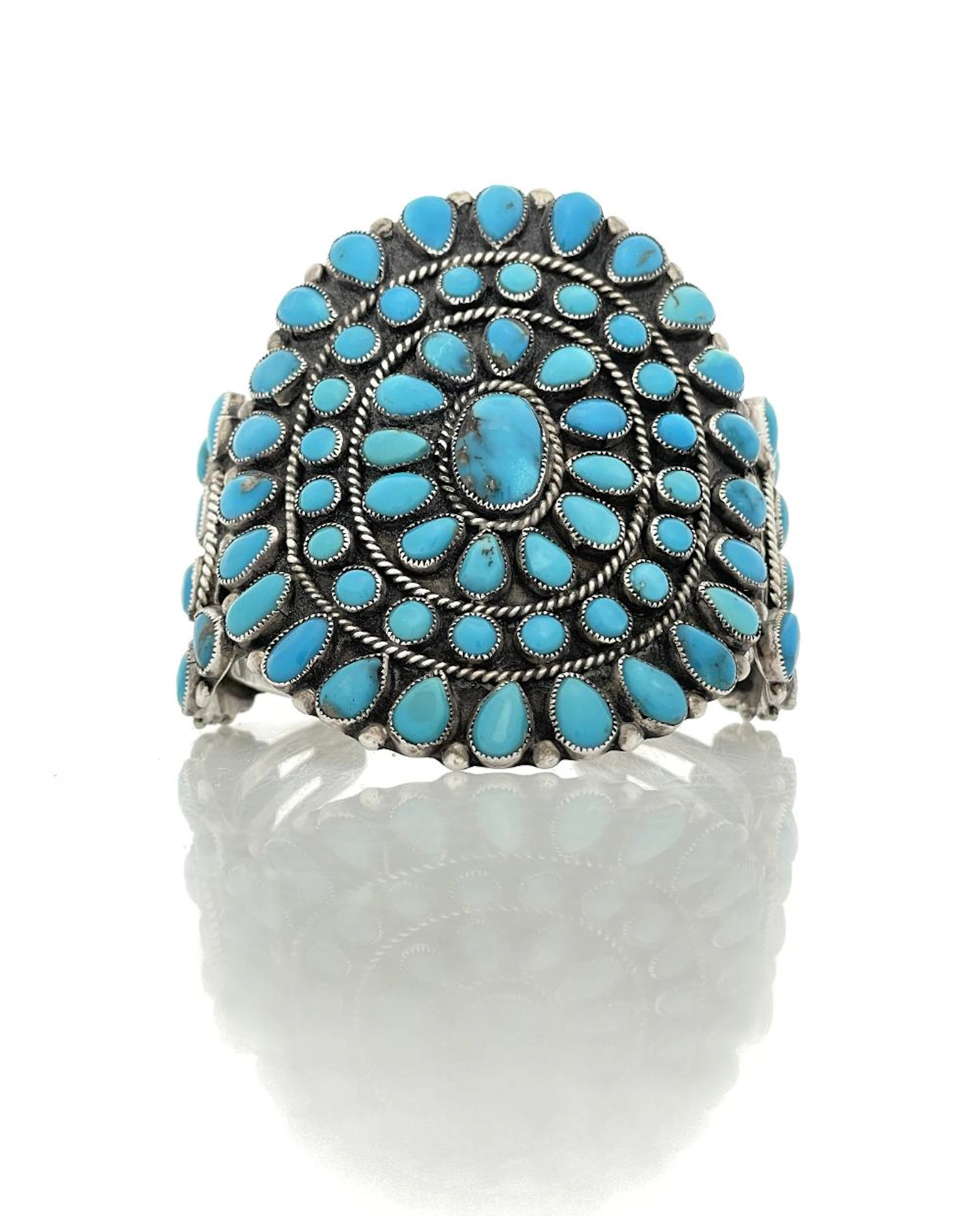 J M BEGAY NAVAJO STERLING SILVER TURQUOISE CLUSTER CUFF