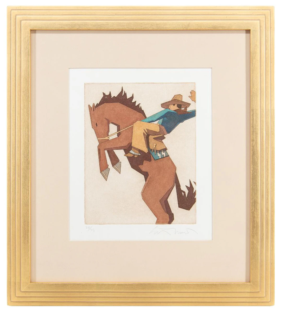 ED MELL "REARING BACK" HAND-COLORED ETCHING