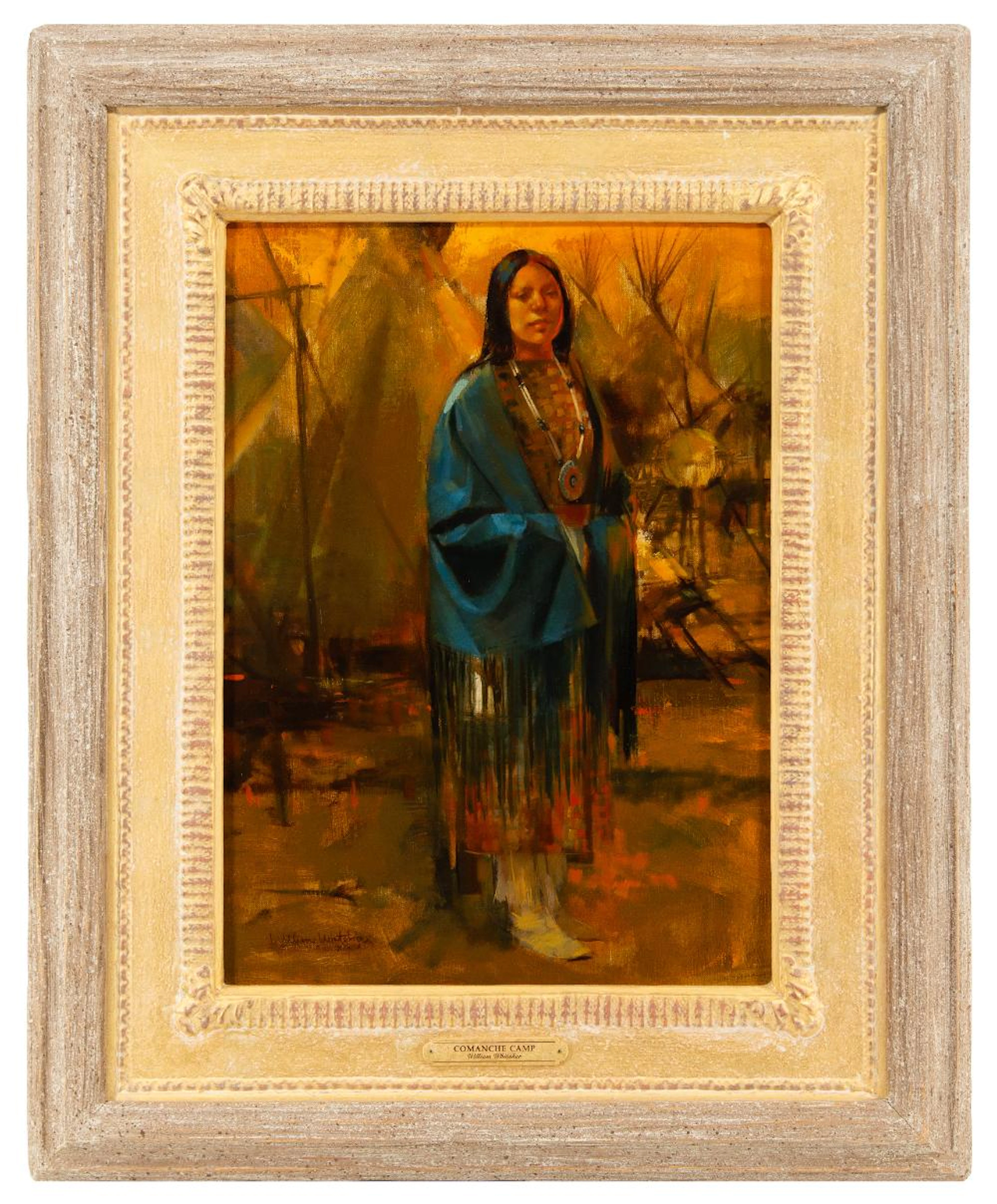WILLIAM WHITAKER "COMANCHE CAMP" OIL ON CANVAS