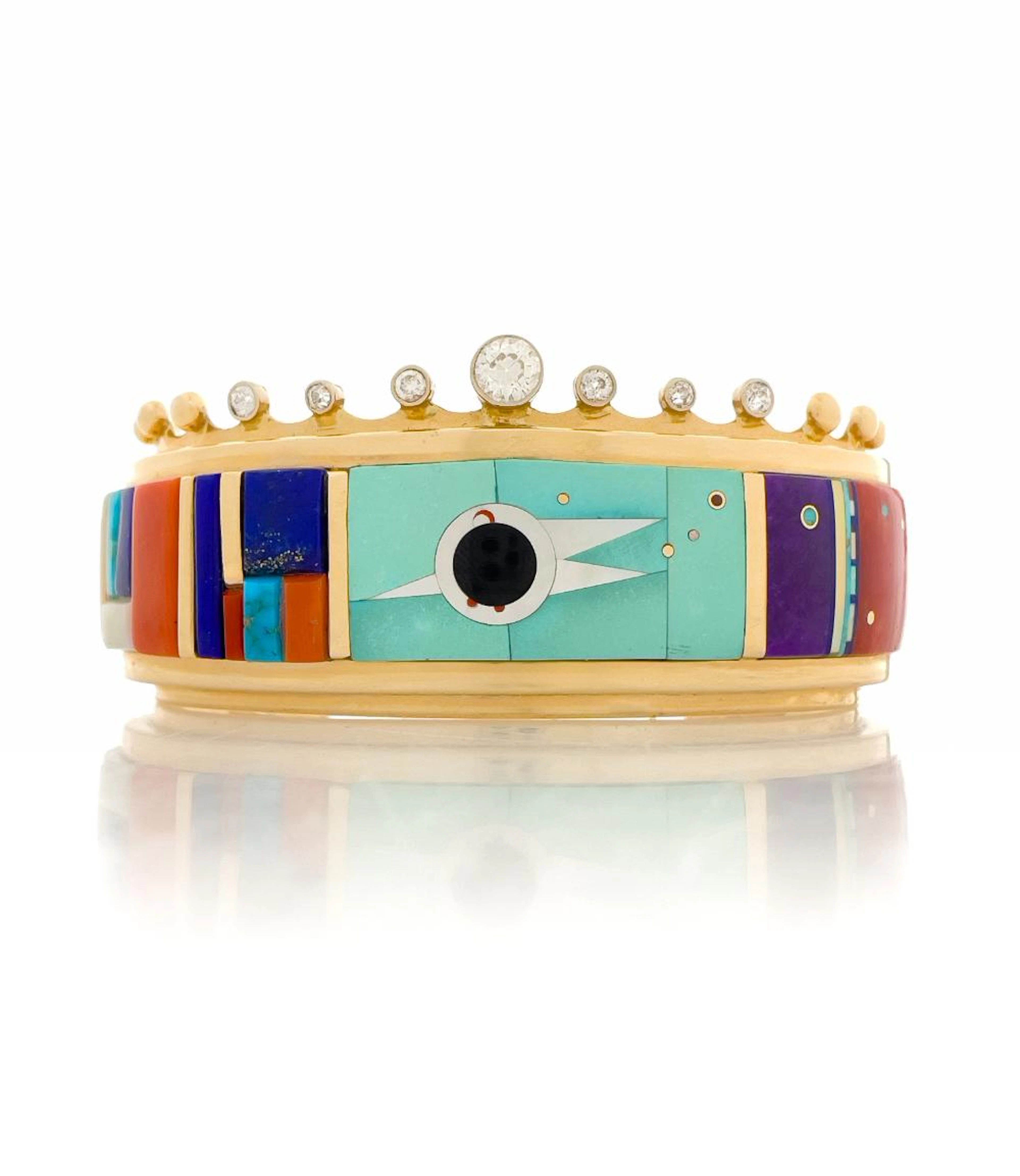 WOW! JESSE MONONGYA 14K YELLOW GOLD DIAMOND MULTI-STONE INLAY BRACELET
