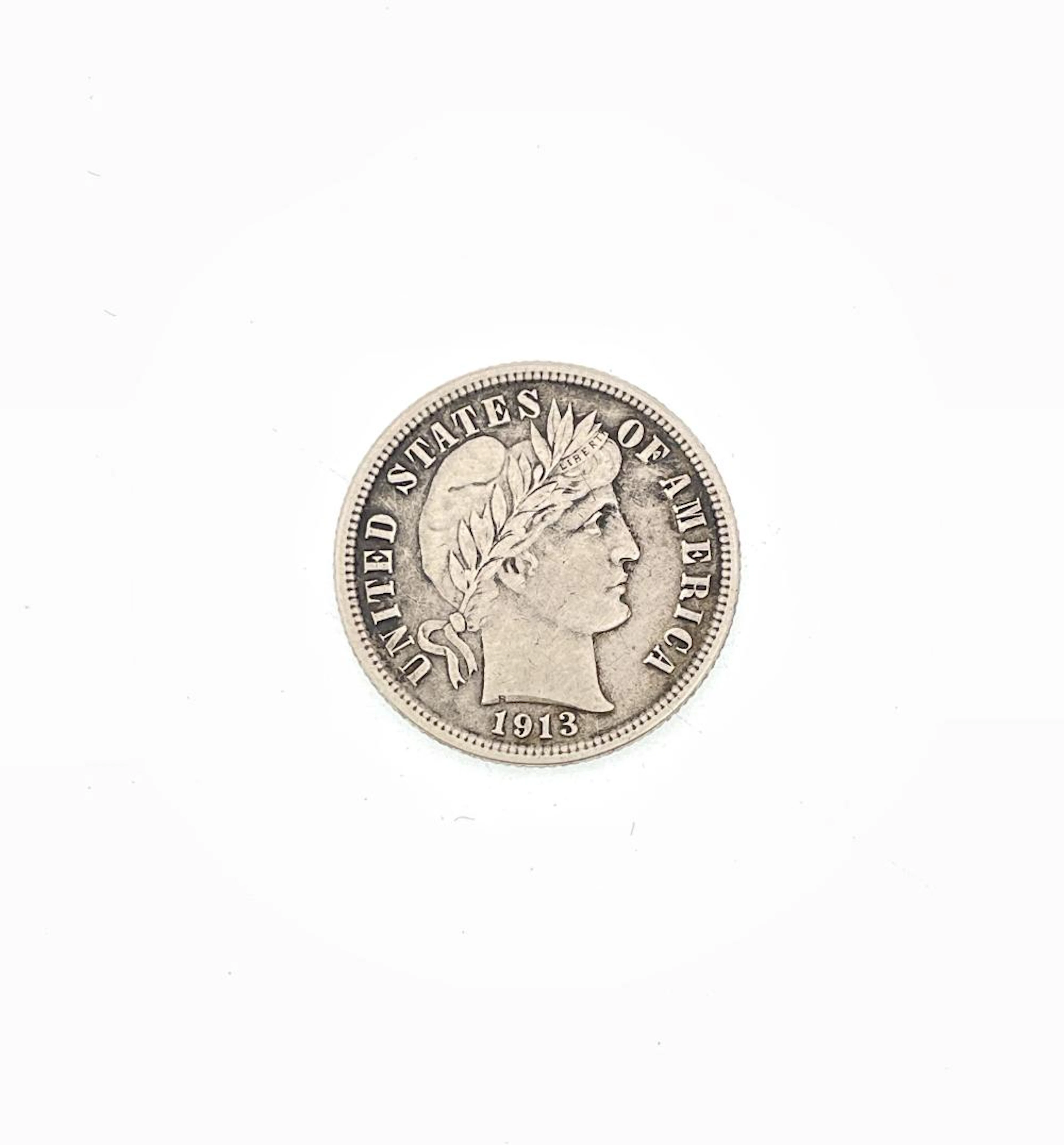 1913-S BARBER HEAD SILVER DIME AU