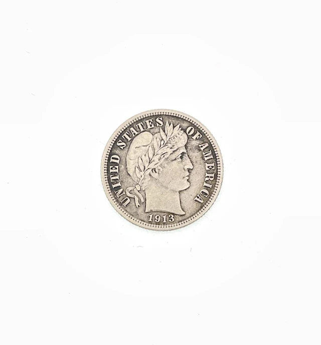 1913-S BARBER HEAD SILVER DIME AU