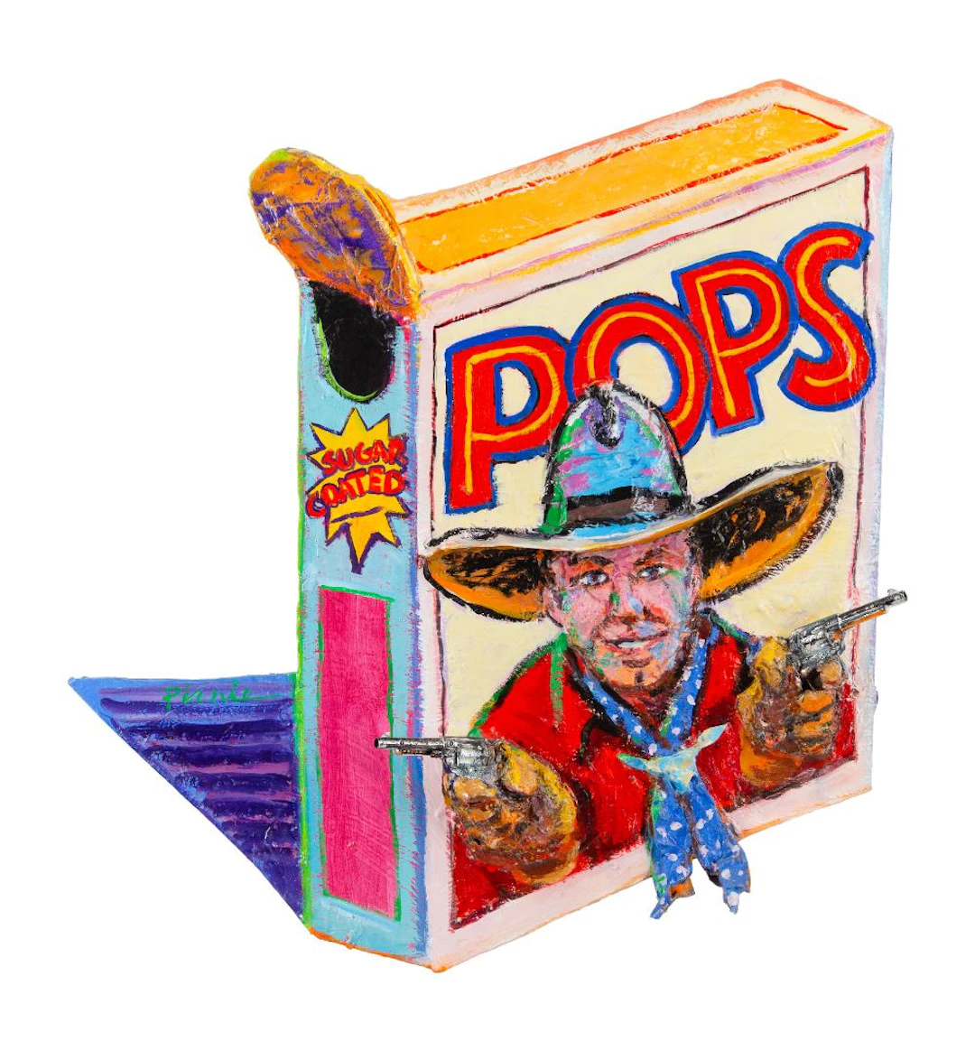 LARRY PIRNIE "POPS" 3-DIMENSIONAL MIXED MEDIA ON PANEL