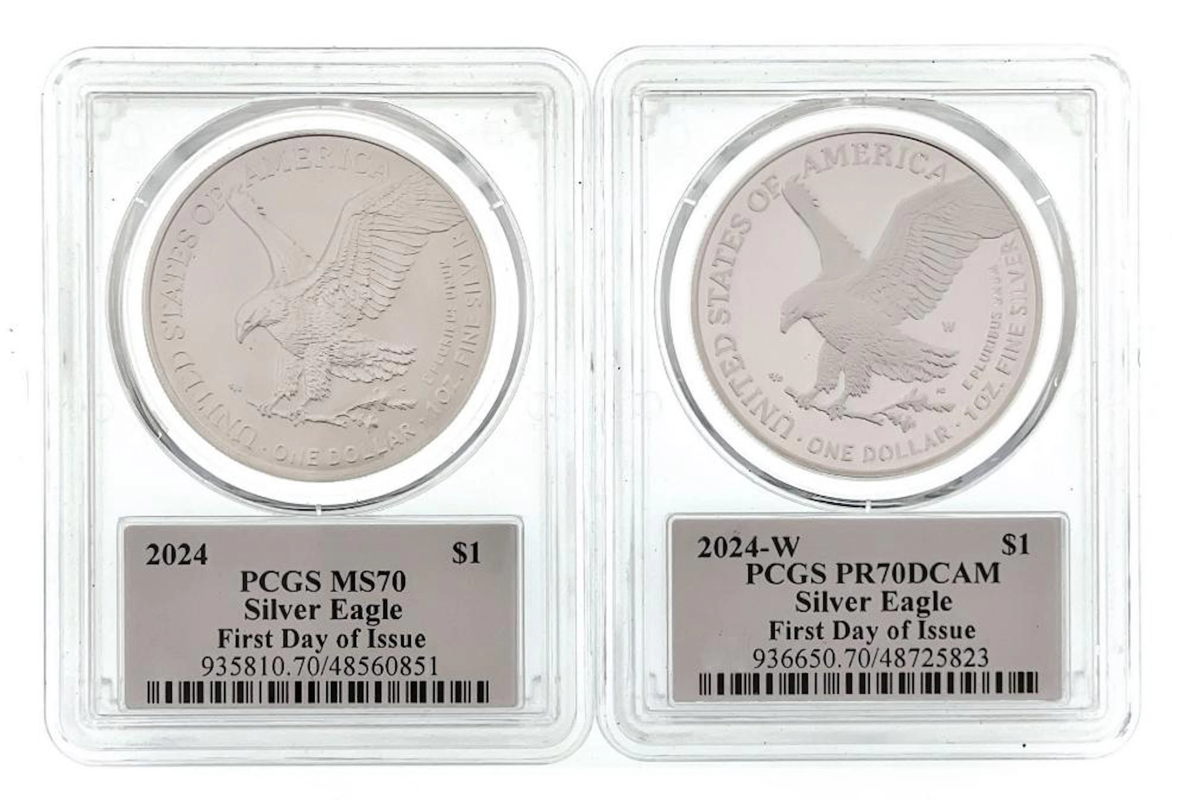 LOT OF 2 2024-P & 2024-W AMERICAN SILVER EAGLES FIRST DAY OF ISSUE