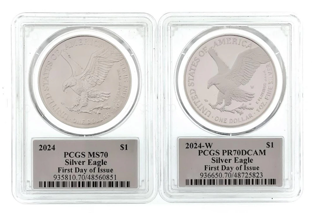 LOT OF 2 2024-P & 2024-W AMERICAN SILVER EAGLES FIRST DAY OF ISSUE
