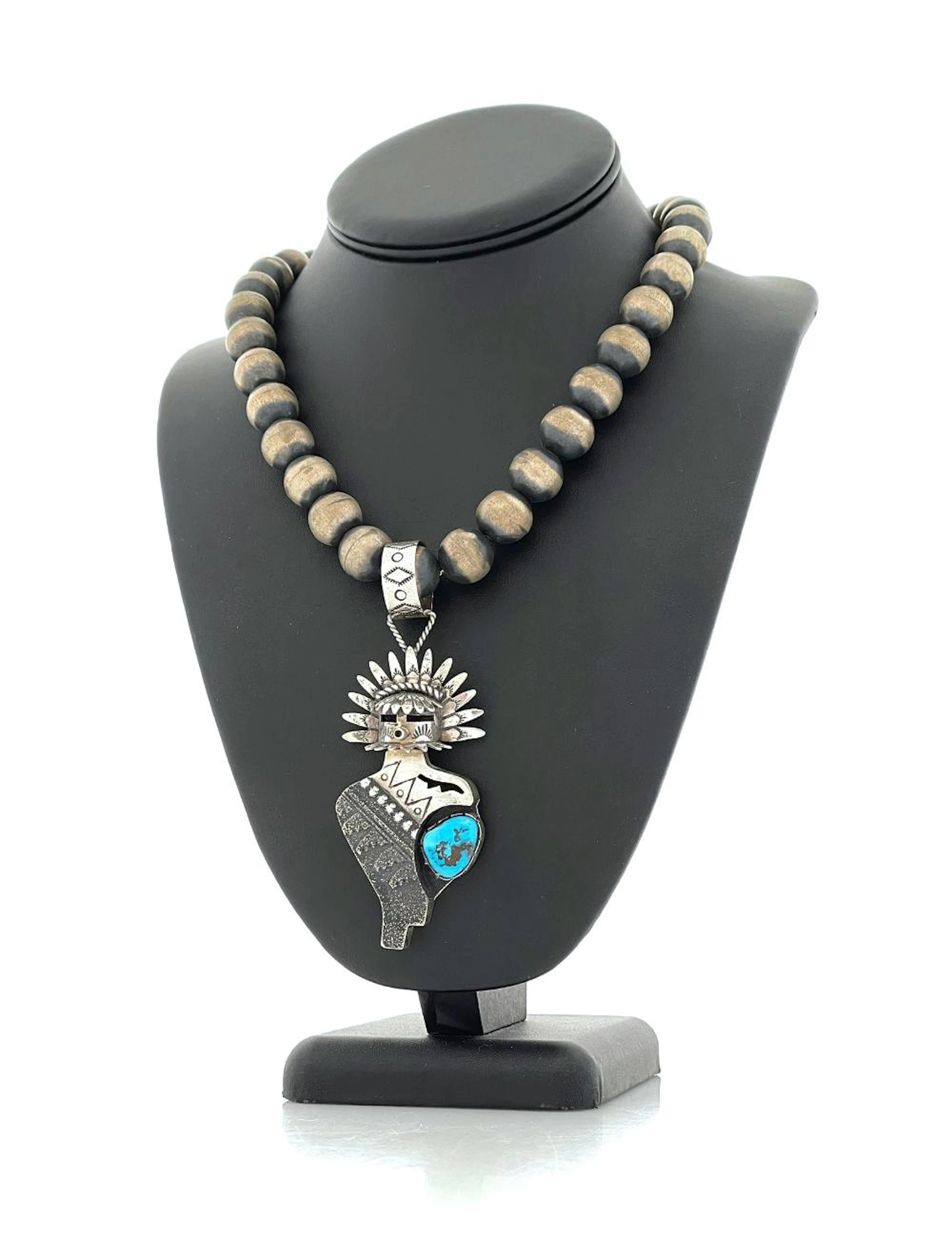 RICHARD SINGER NAVAJO STERLING SILVER TURQUOISE SUN FACE KACHINA PENDANT