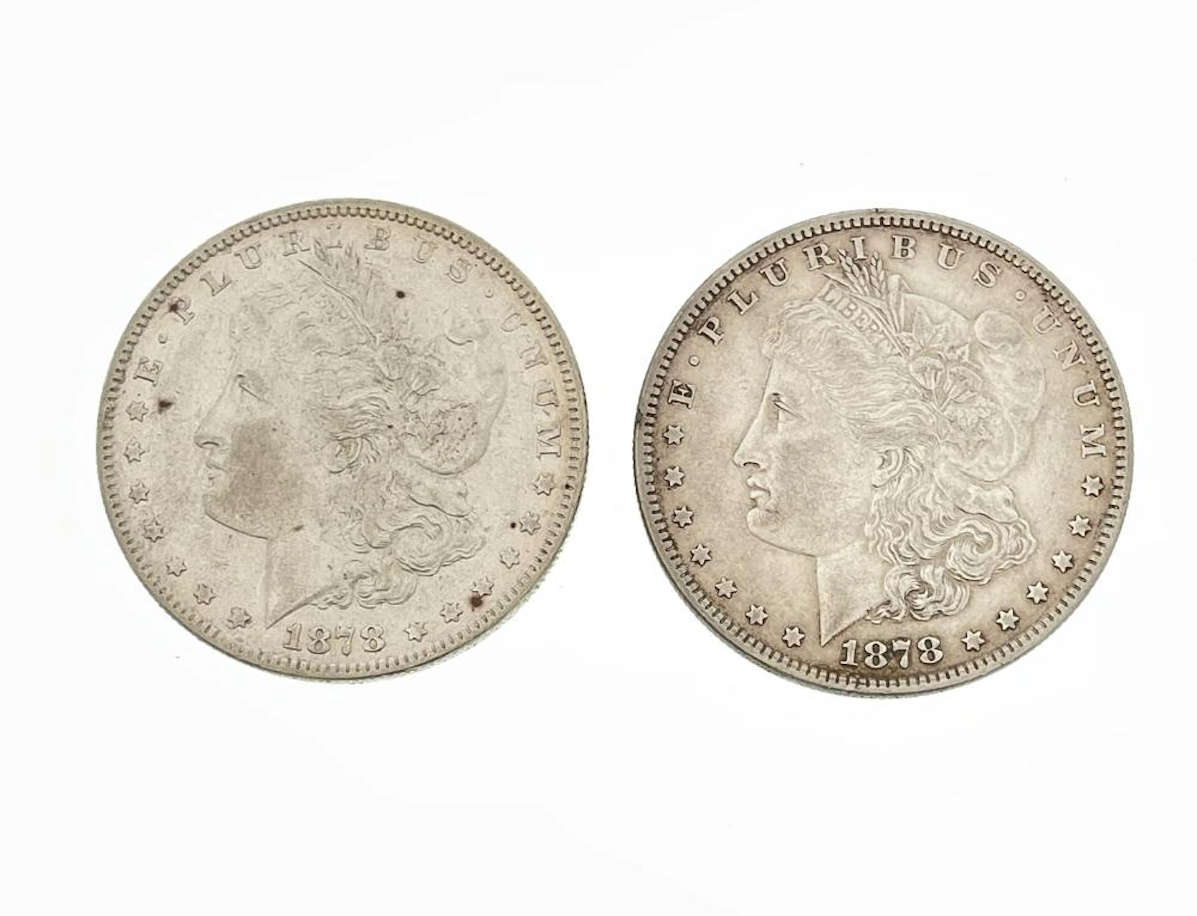 LOT OF 2 1878 MORGAN SILVER DOLLARS TAIL FEATHERS