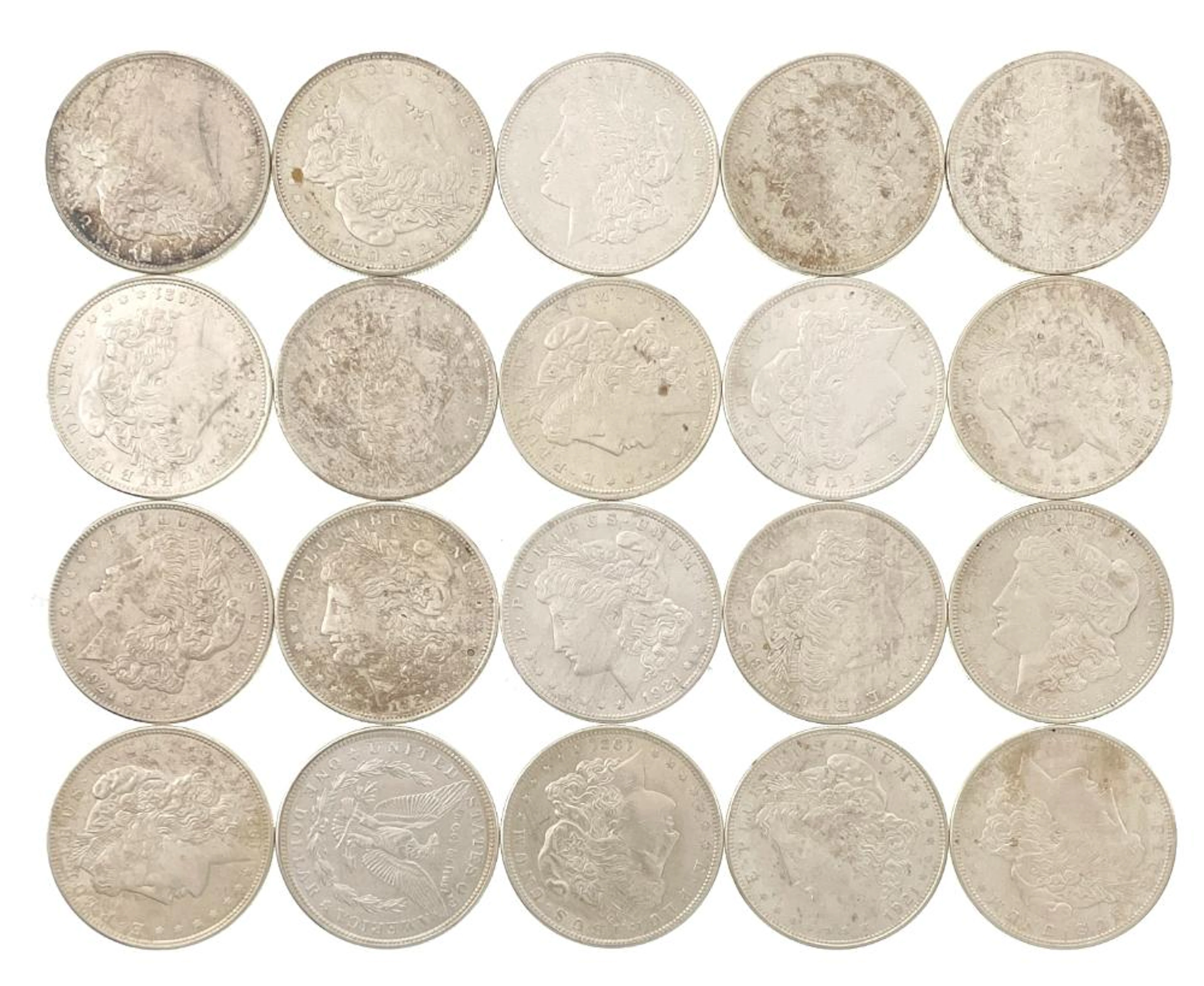 LOT OF 20 1921 MORGAN SILVER DOLLARS UNC