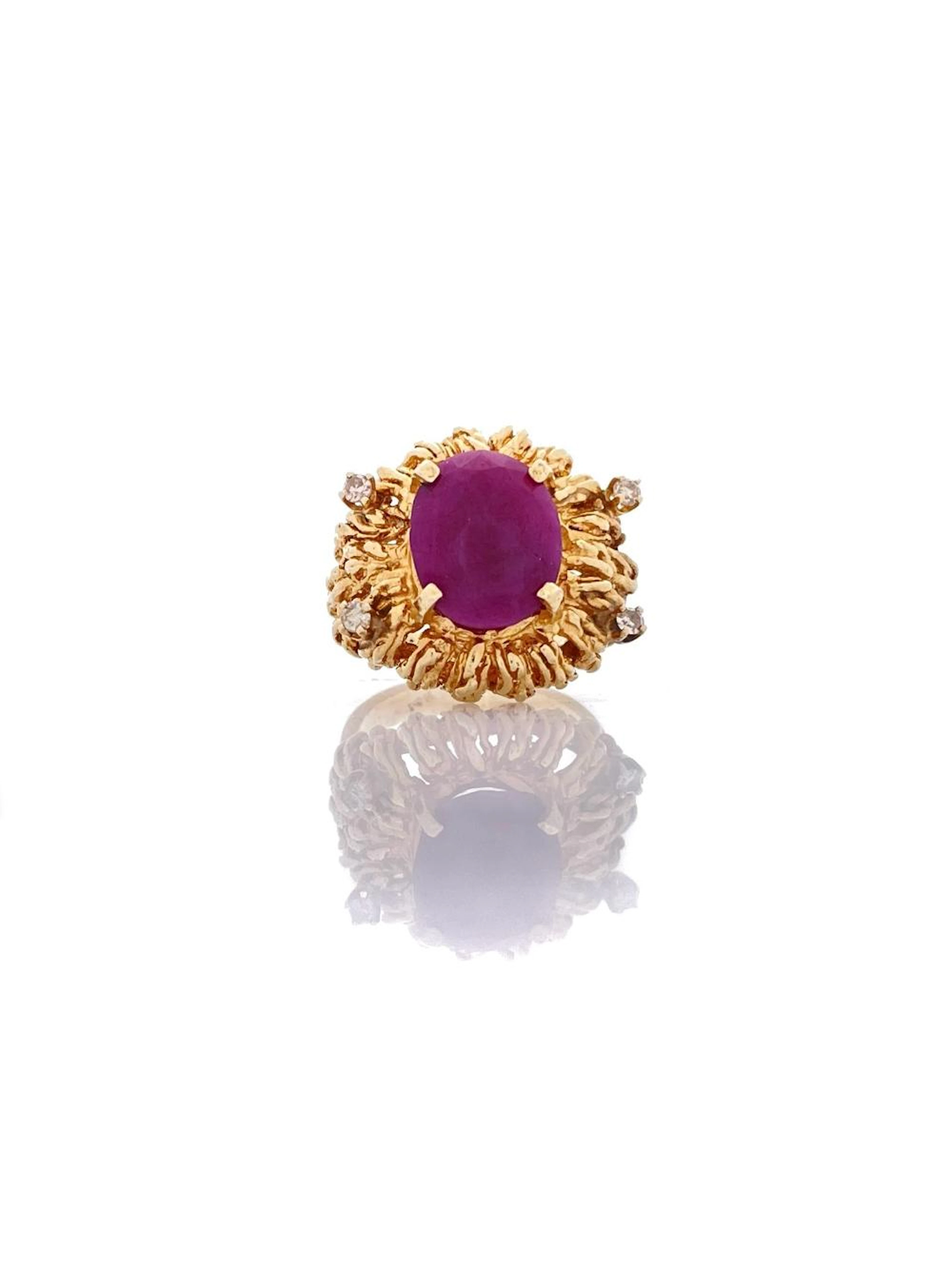 14K YELLOW GOLD 4.62CTTW GLASS FILLED RUBY & DIAMOND RING
