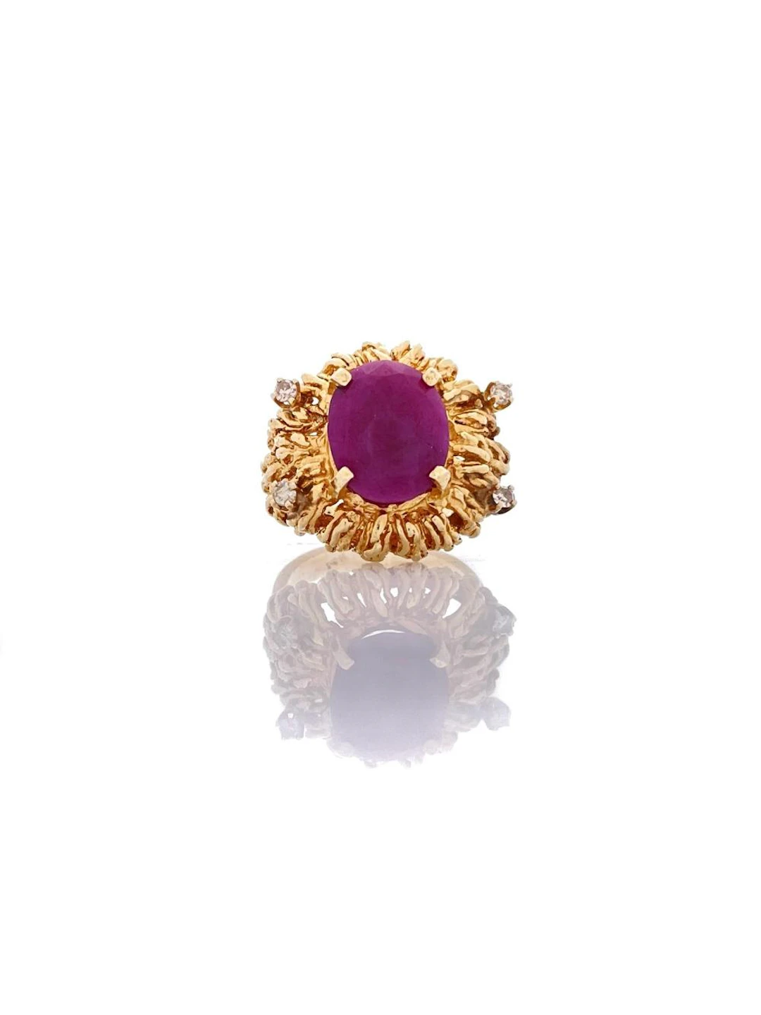 14K YELLOW GOLD 4.62CTTW GLASS FILLED RUBY & DIAMOND RING