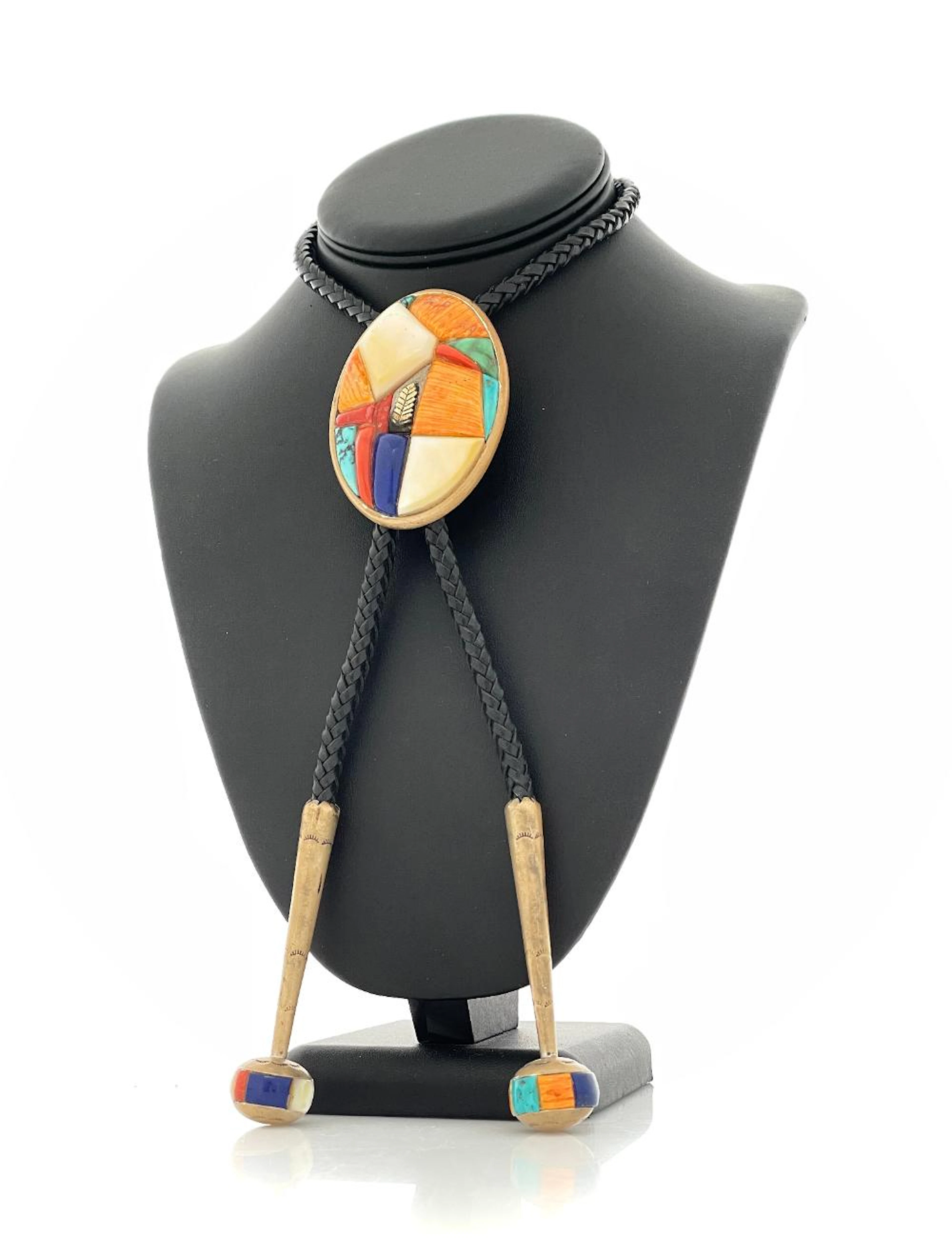 ANDREW ALVAREZ STERLING SILVER MULTI STONE BOLO TIE