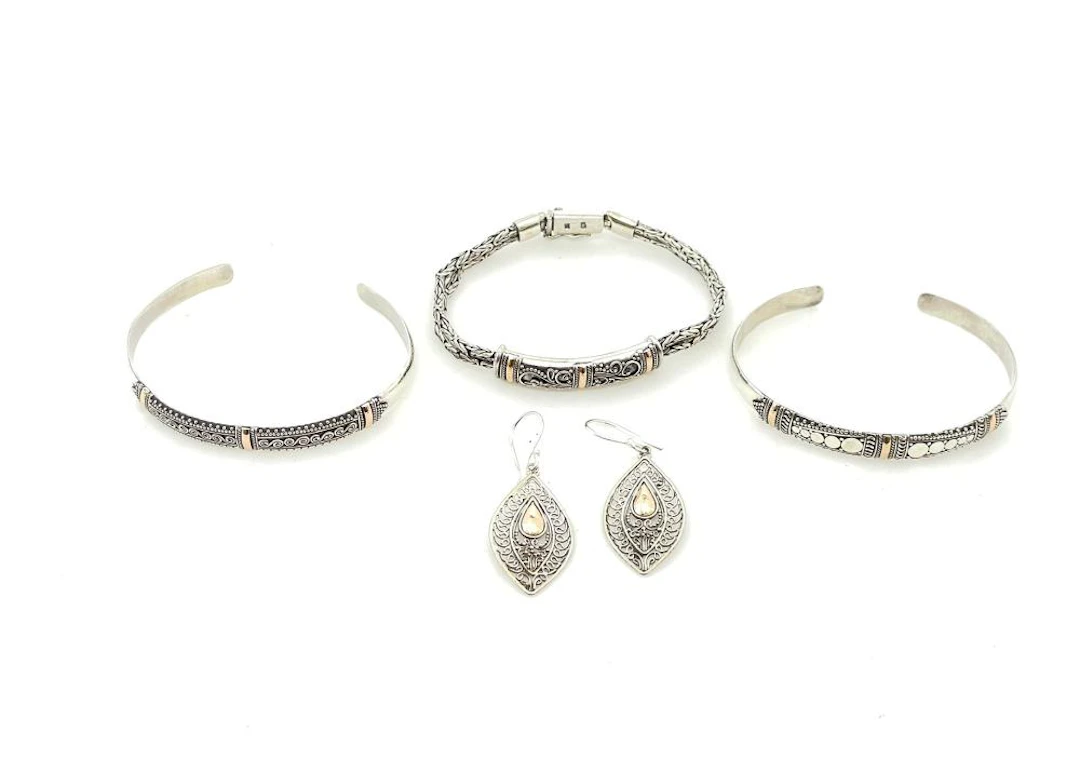 5PC ASSORTED BALINESE STERLING SILVER 18K YELLOW GOLD JEWELRY