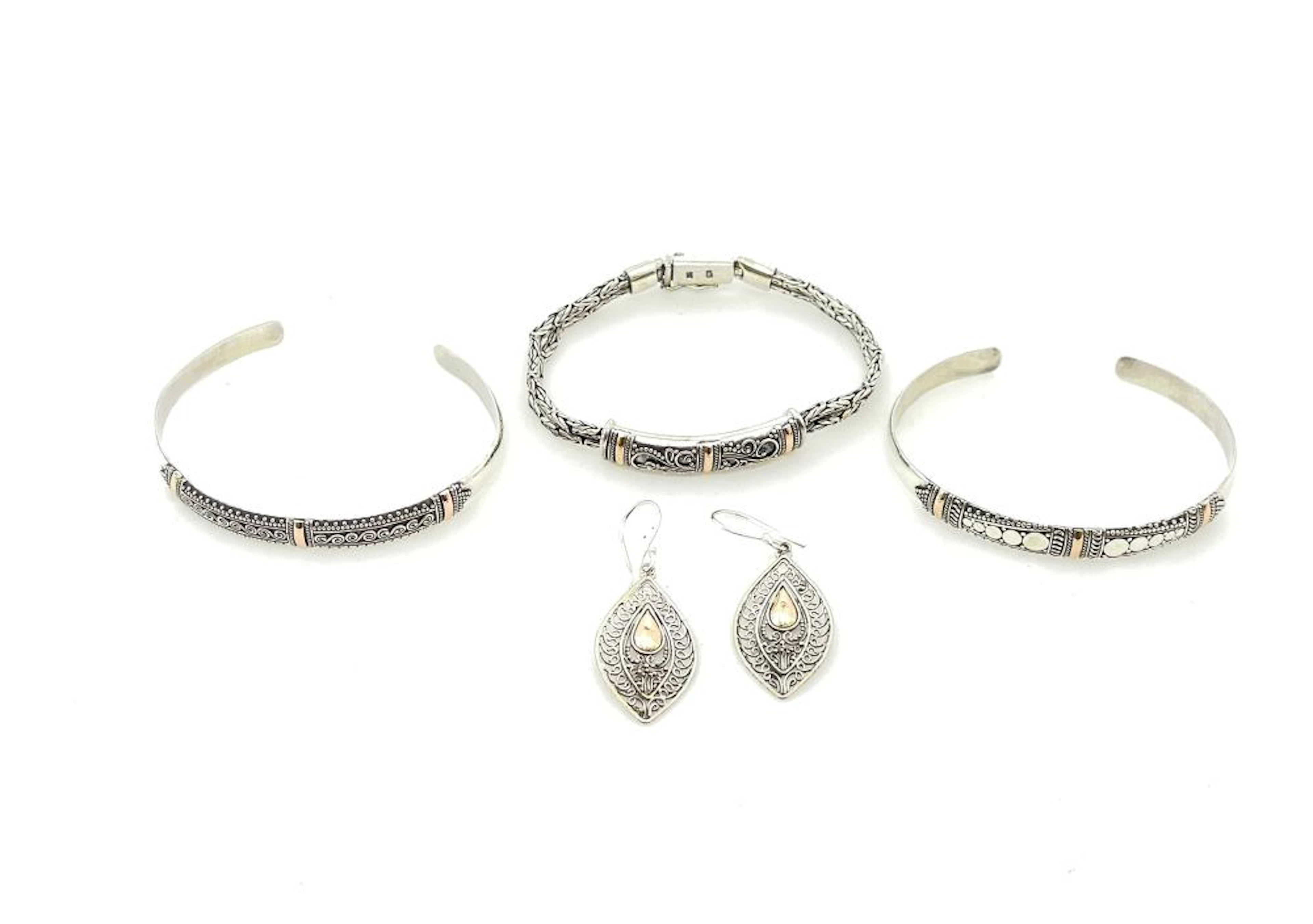 5PC ASSORTED BALINESE STERLING SILVER 18K YELLOW GOLD JEWELRY