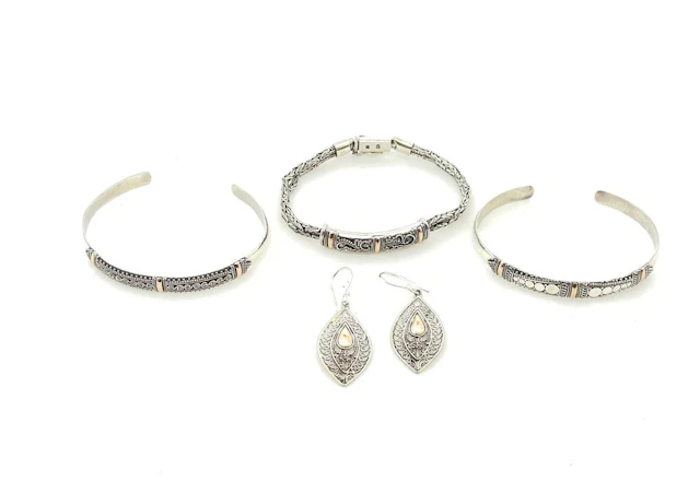 5PC ASSORTED BALINESE STERLING SILVER 18K YELLOW GOLD JEWELRY