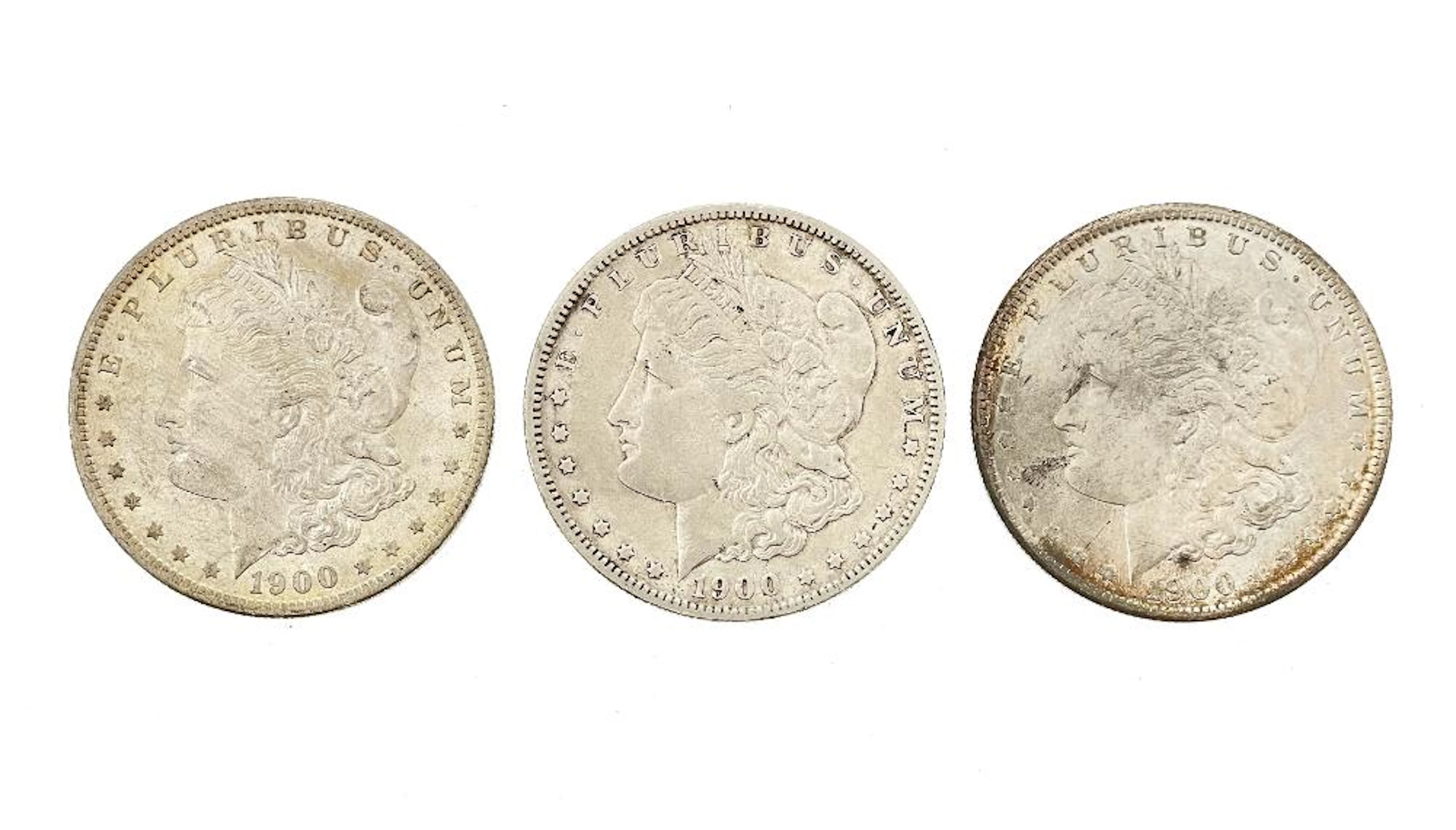 LOT OF 3 1900-P-O-S MORGAN SILVER DOLLARS