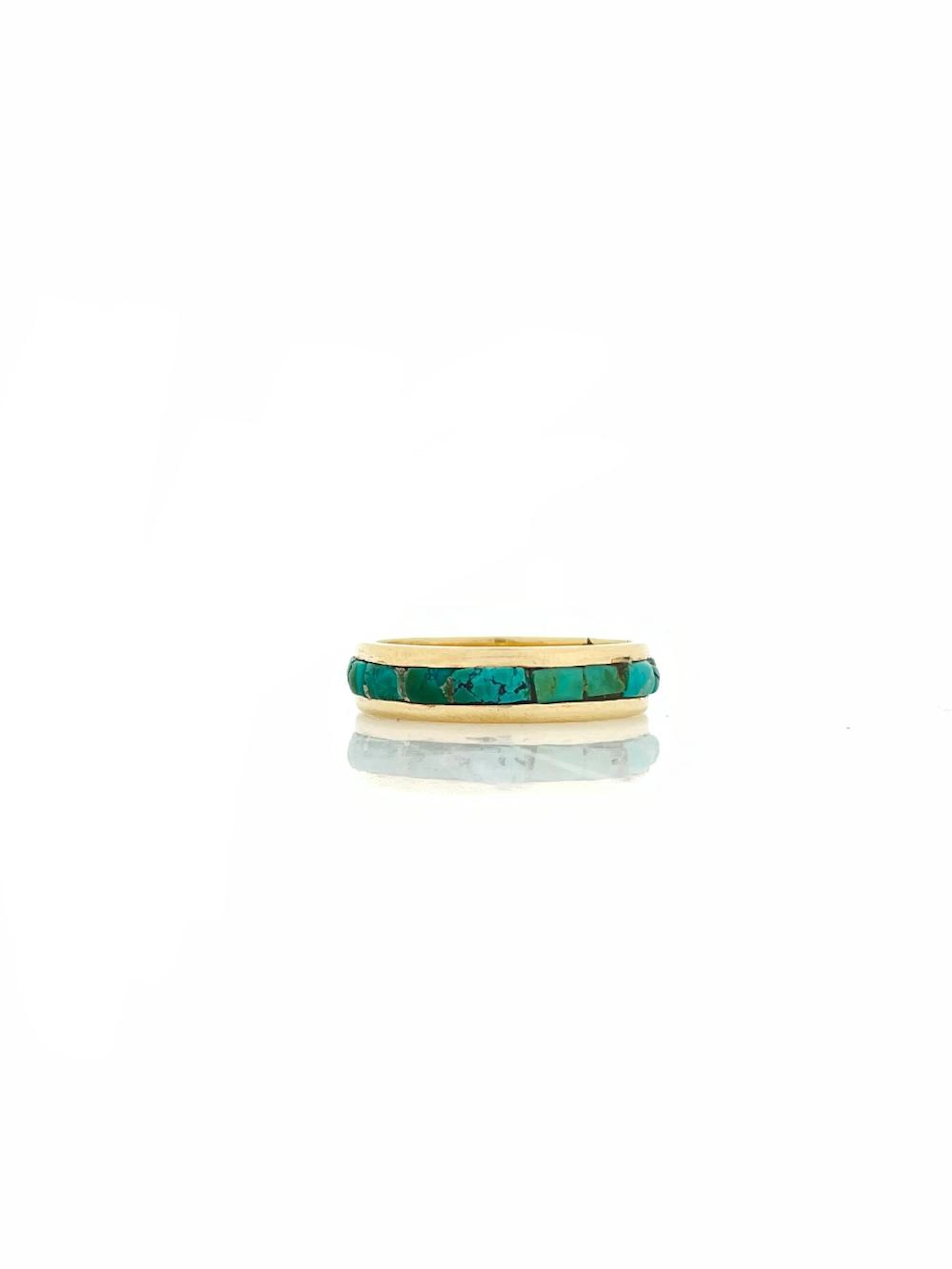 DON JUAN OF NEW MEXICO 14K YELLOW GOLD TURQUOISE INLAY BAND