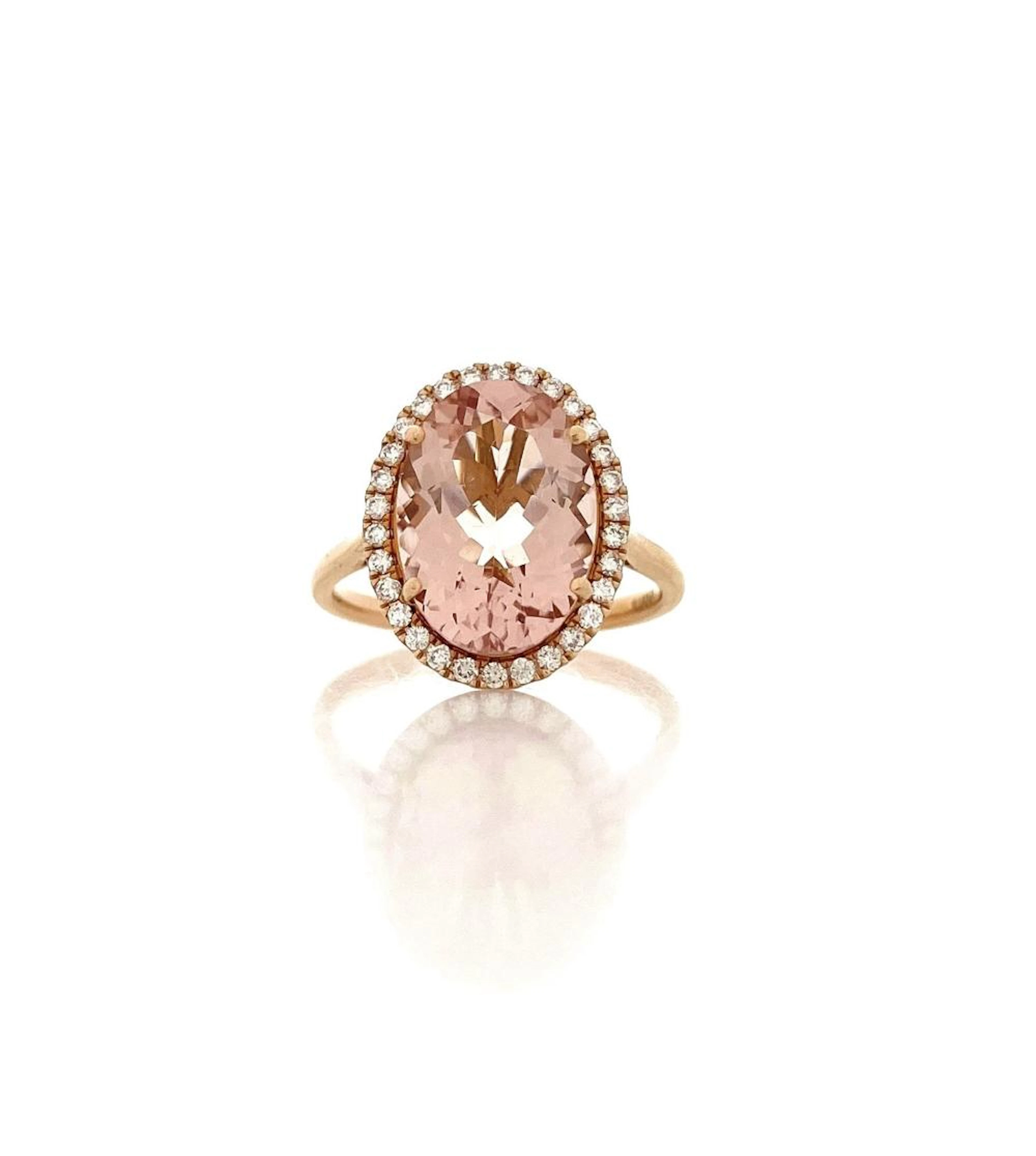 ILIANA 18K ROSE GOLD 5.75CTTW MORGANITE & DIAMOND HALO RING