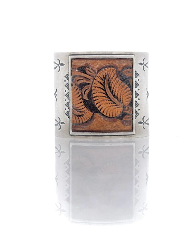 JOE PIASO JR NAVAJO STERLING SILVER LEATHER CUFF