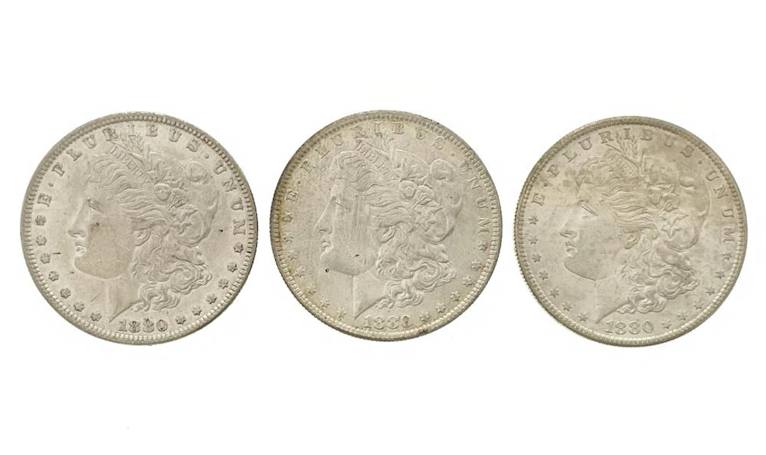LOT OF 3 1880-P-O-S MORGAN SILVER DOLLARS