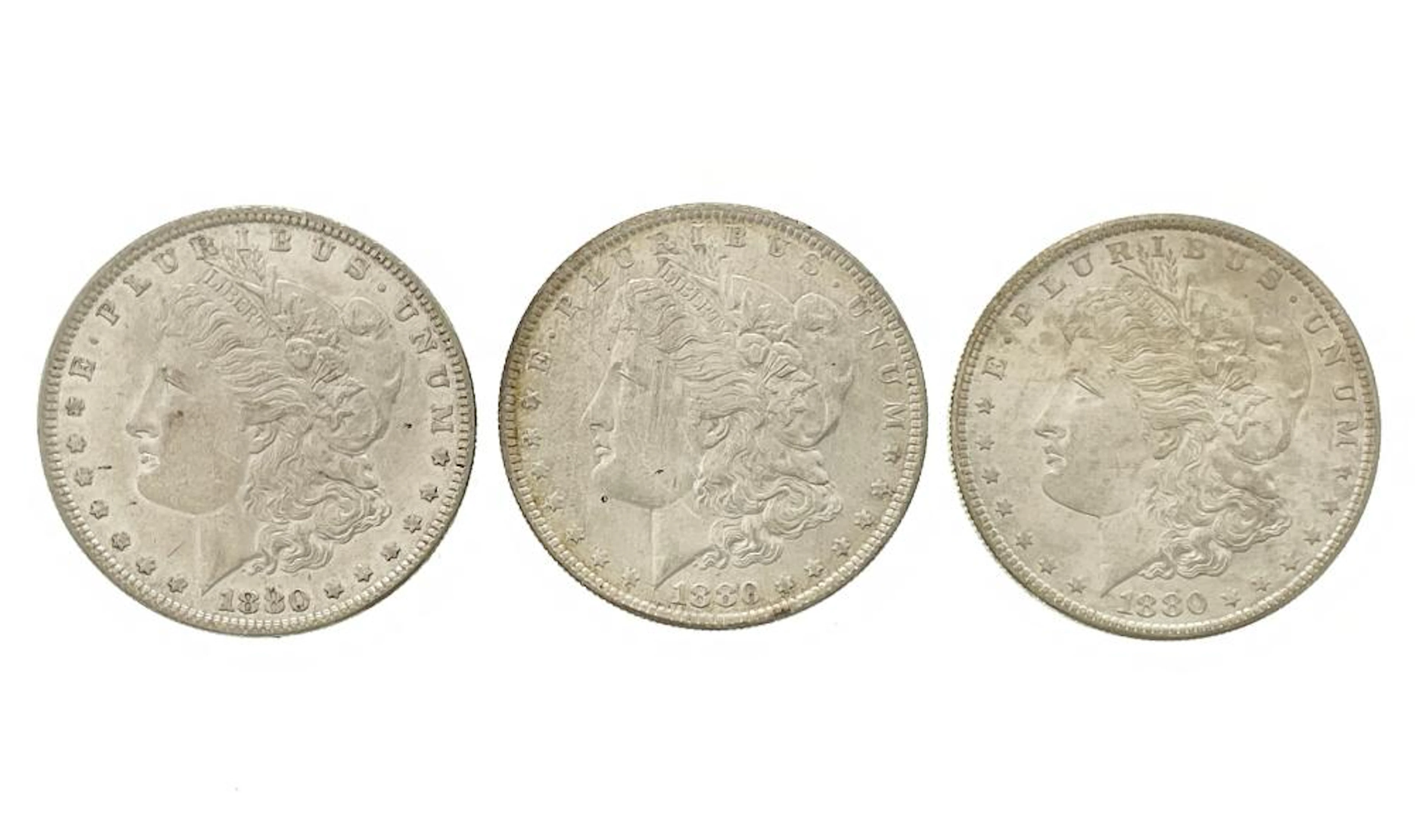 LOT OF 3 1880-P-O-S MORGAN SILVER DOLLARS