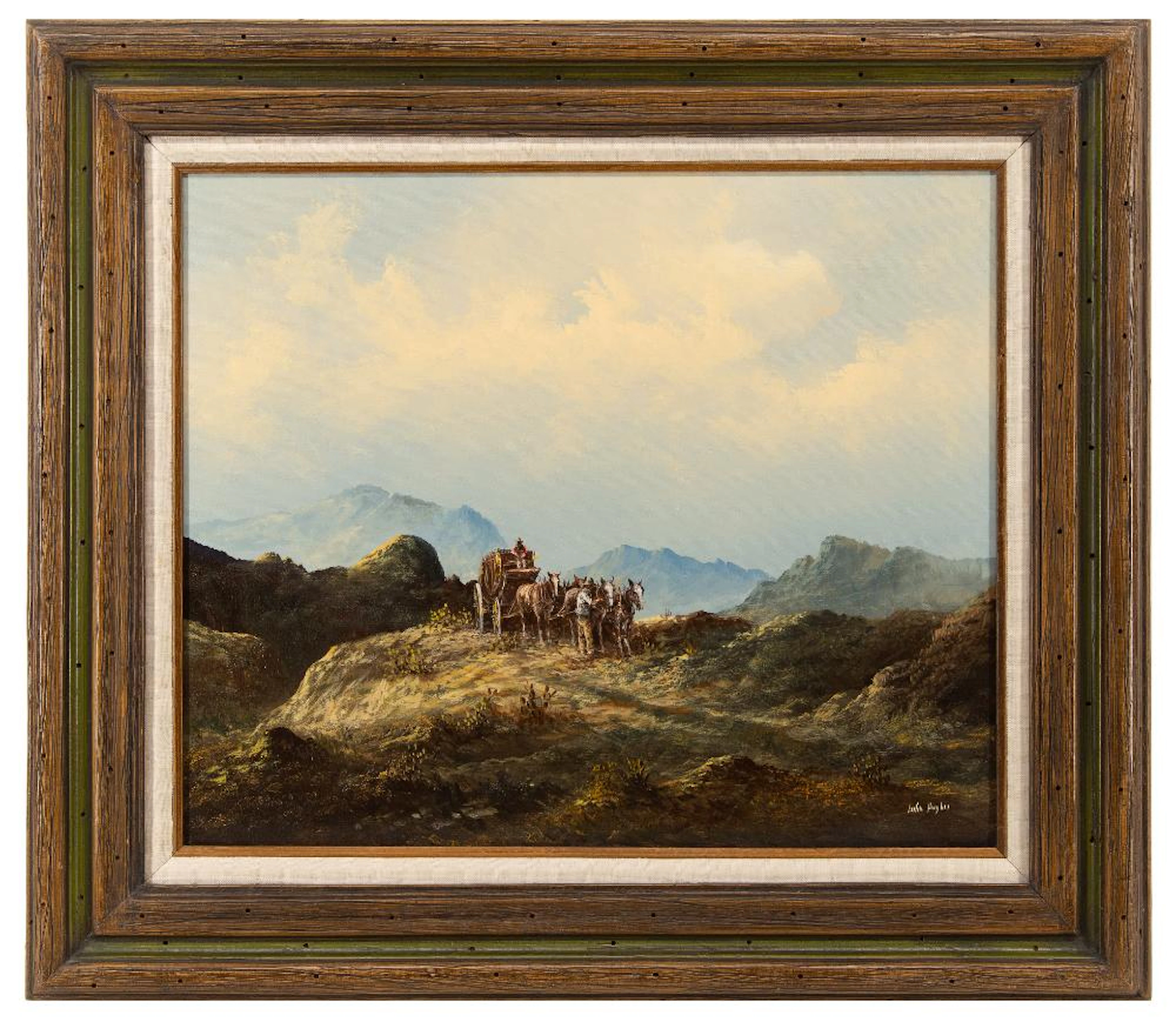LESTER HUGHES "STAGECOACH" OIL ON CANVAS